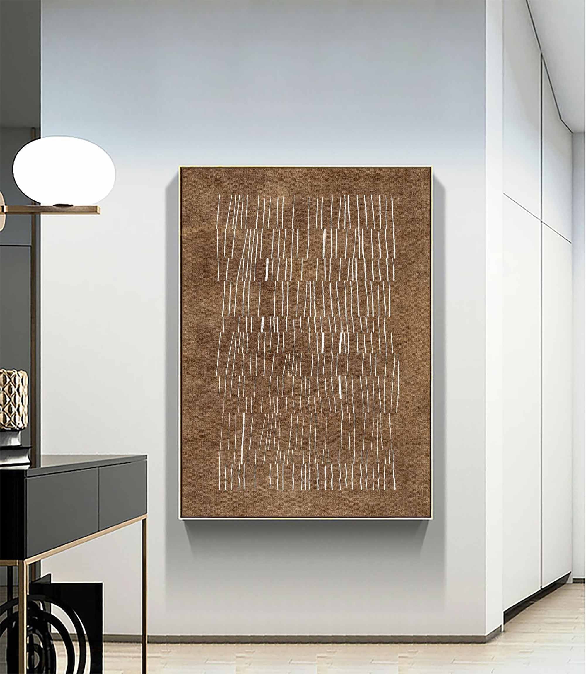 Woven Shadow: Abstract Brown & White Lines, Textured Linear Art #MM486