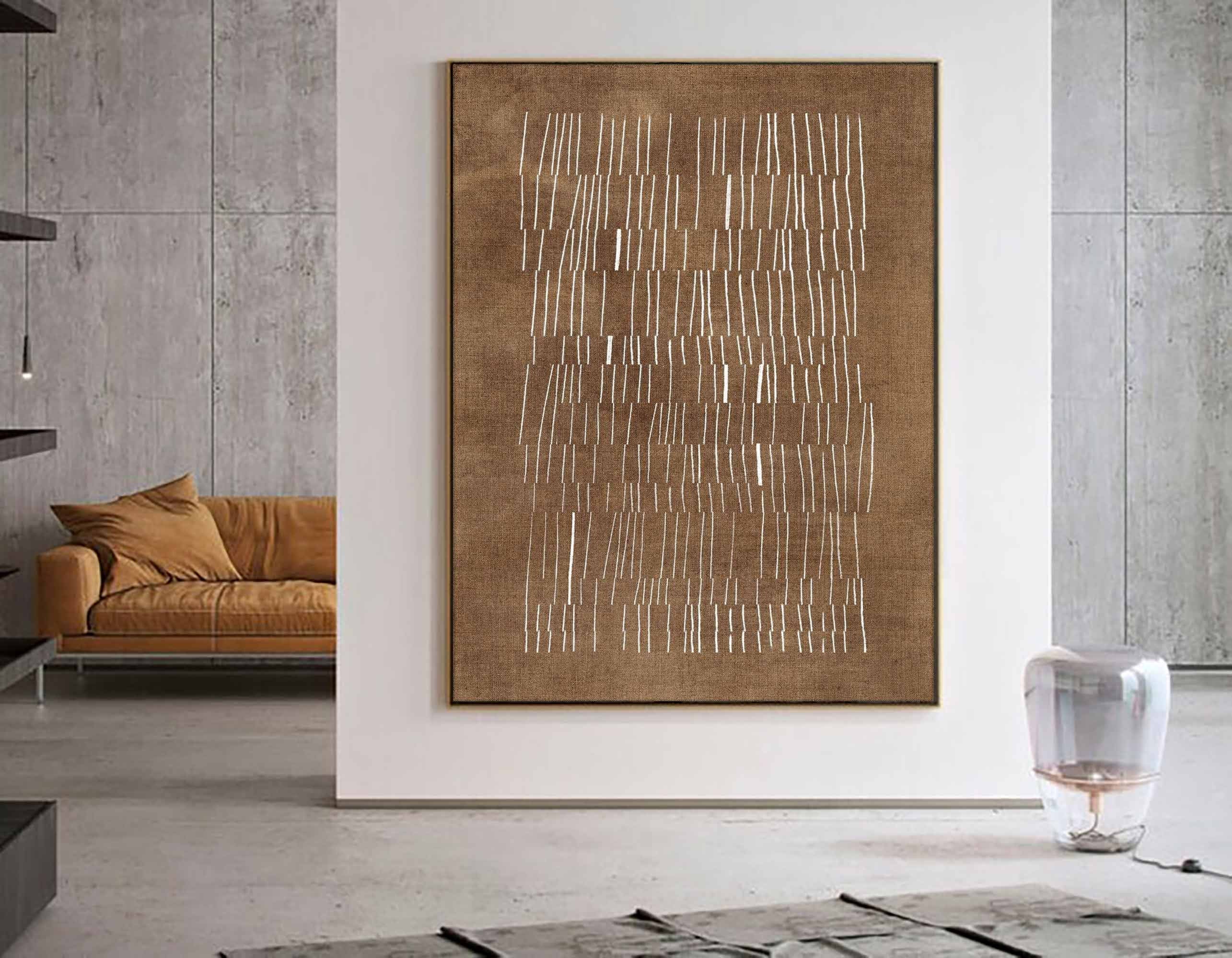 Woven Shadow: Abstract Brown & White Lines, Textured Linear Art #MM486