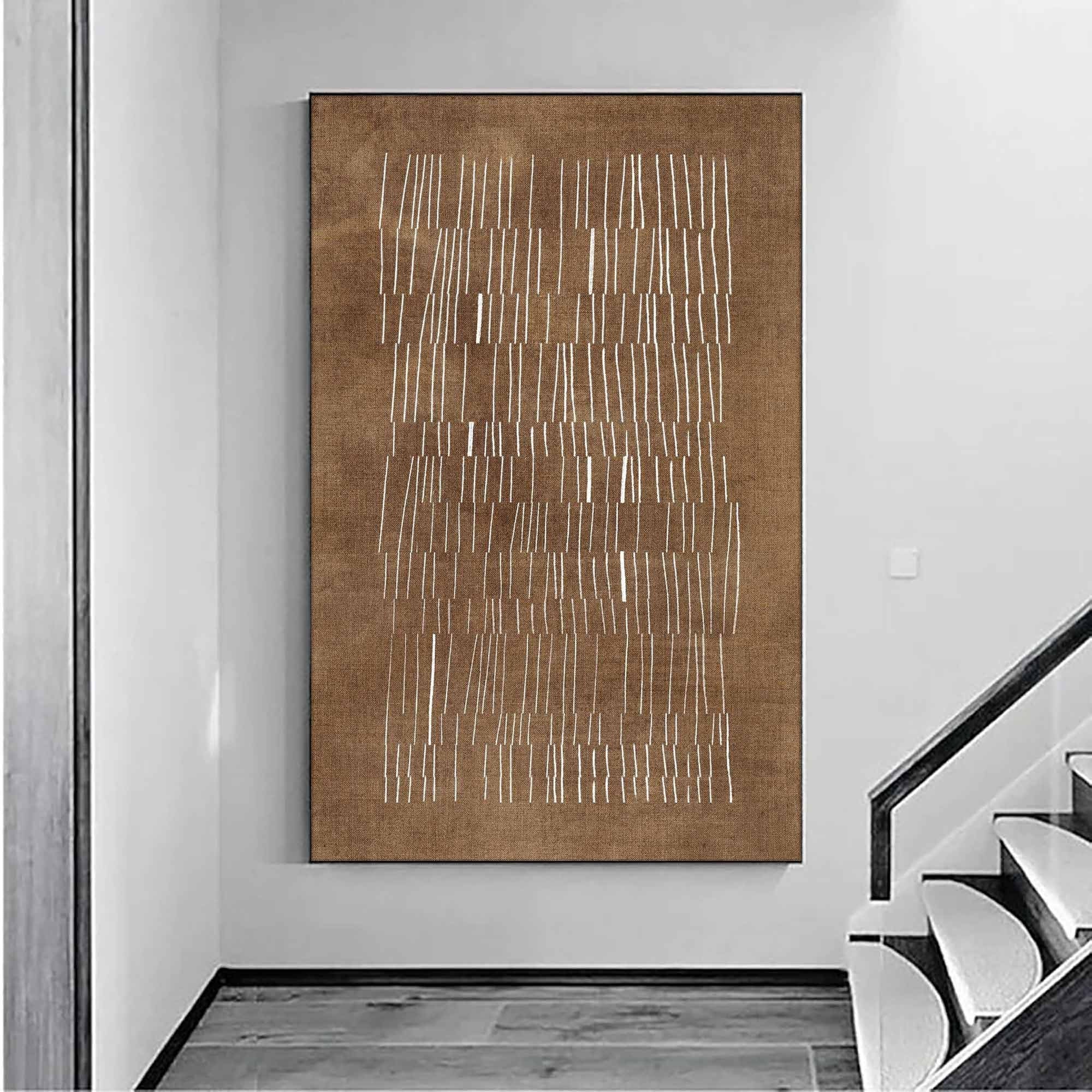 Woven Shadow: Abstract Brown & White Lines, Textured Linear Art #MM486