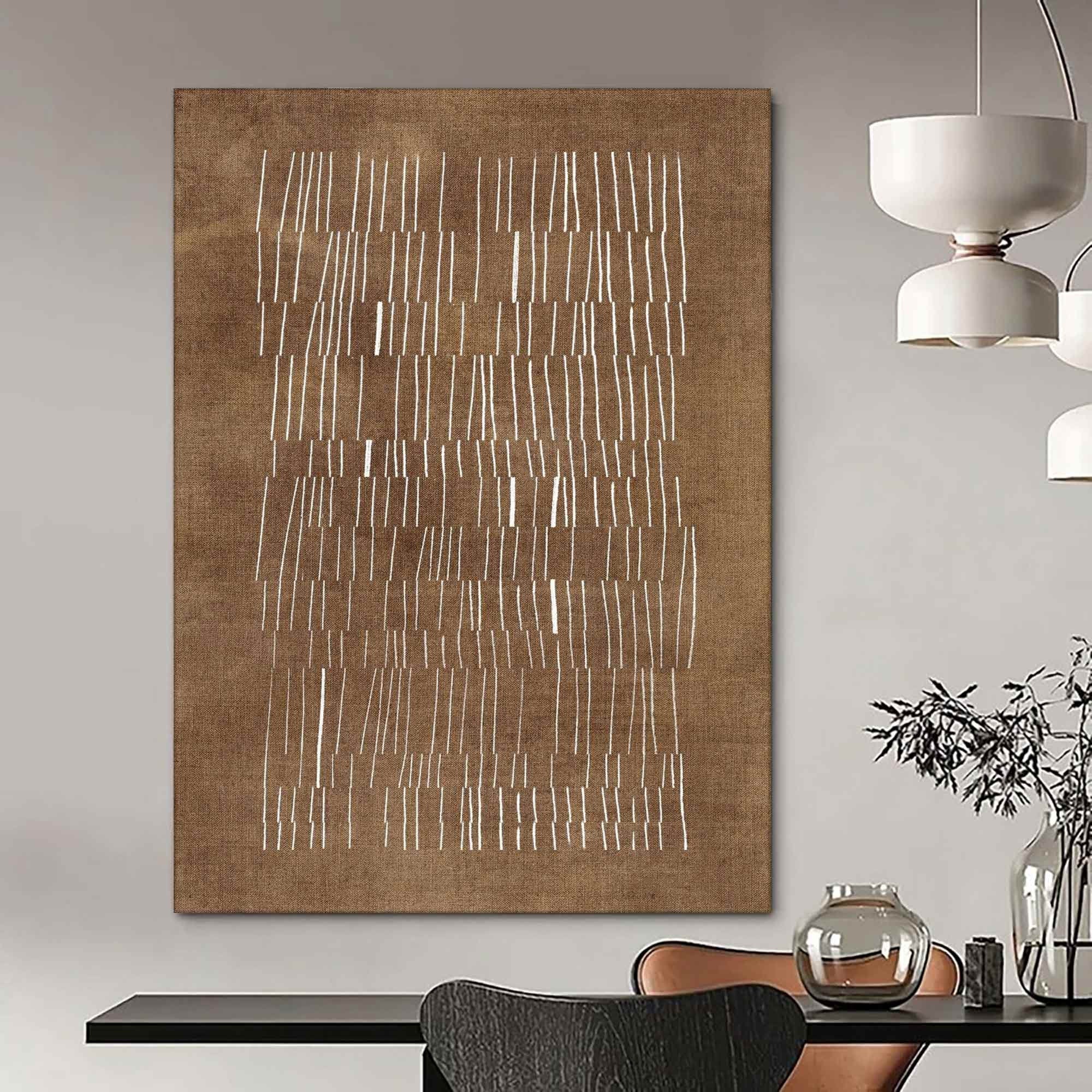 Woven Shadows: Abstract Brown & White Lines, Textured Linear Art #MM486