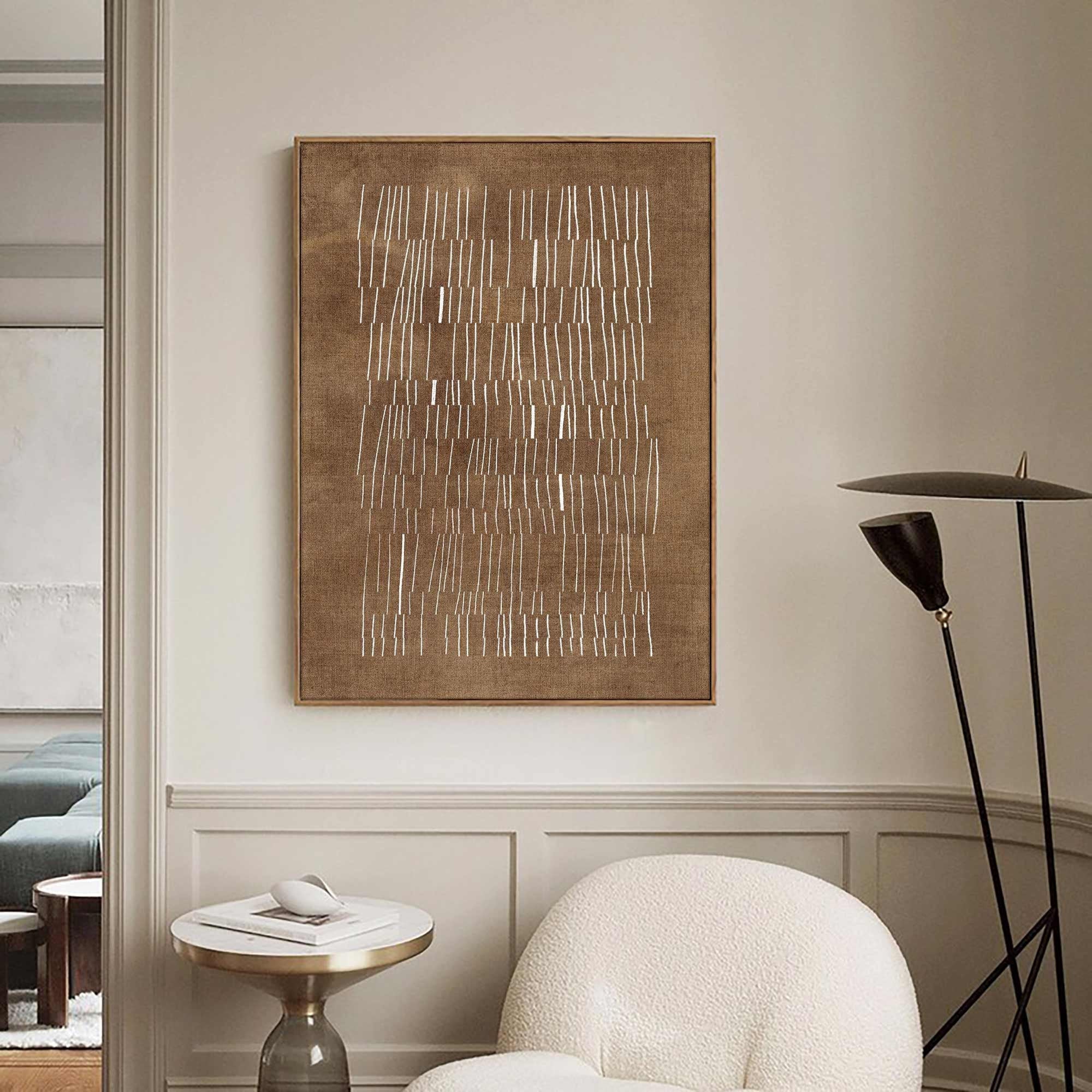 Woven Shadow: Abstract Brown & White Lines, Textured Linear Art #MM486