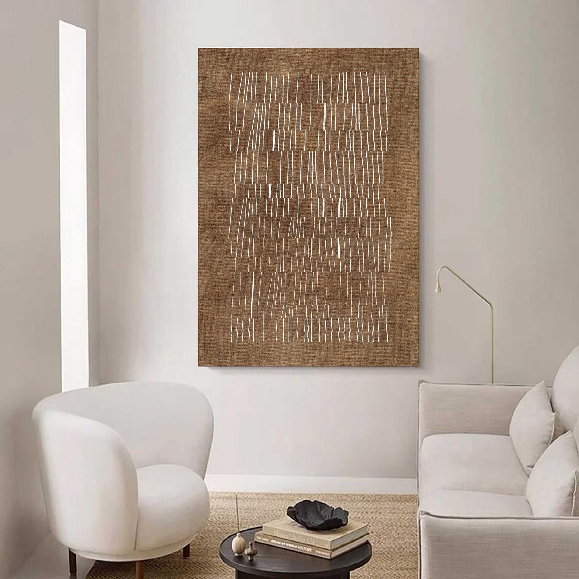 Woven Shadow: Abstract Brown & White Lines, Textured Linear Art #MM486