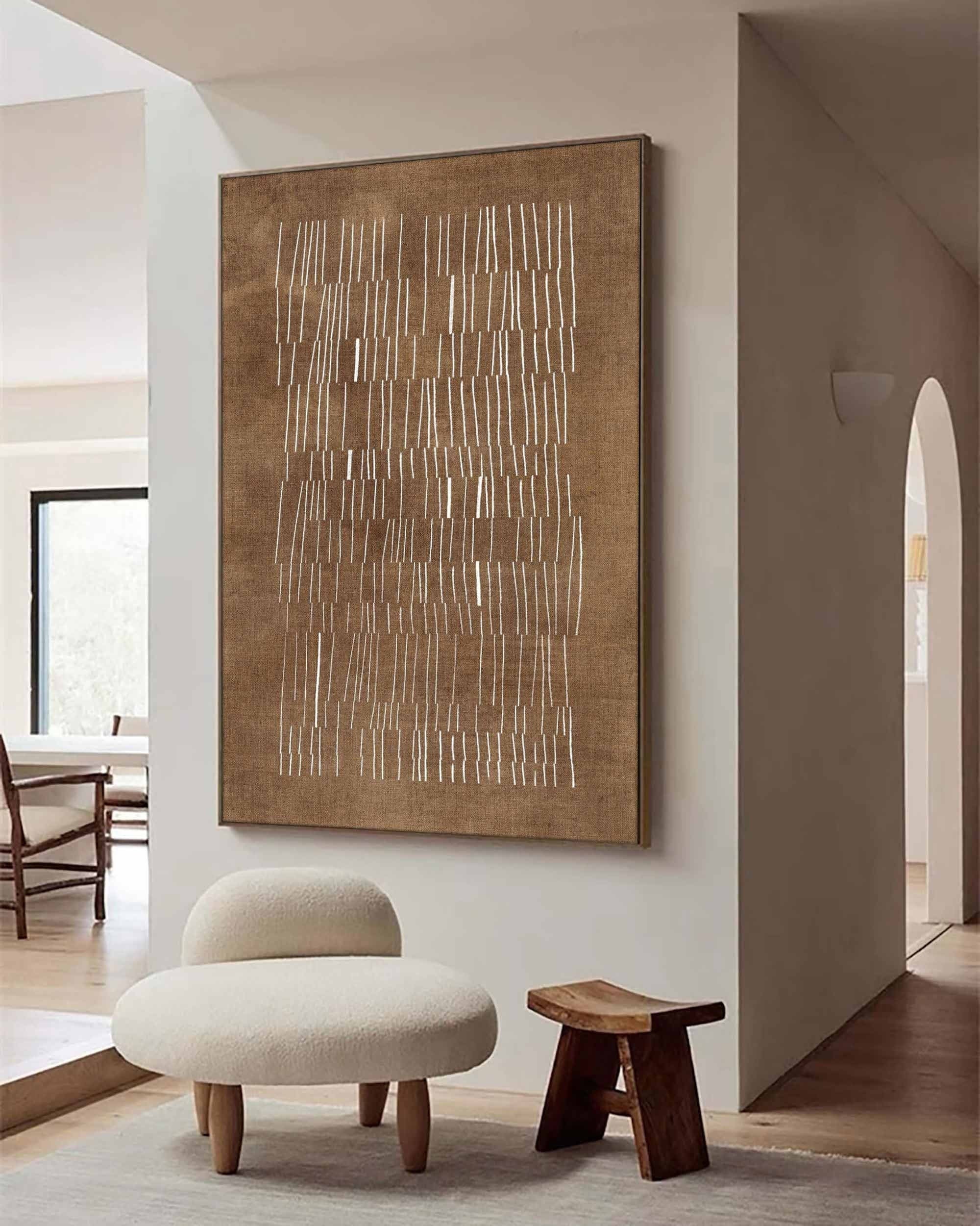 Woven Shadow: Abstract Brown & White Lines, Textured Linear Art #MM486