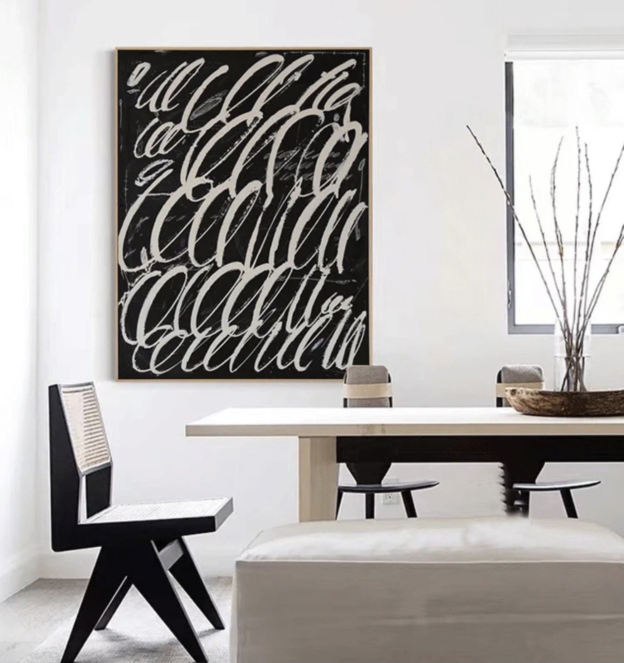 فن تجريدي حديث بسيط بخطوط سوداء وبيضاء #MM268