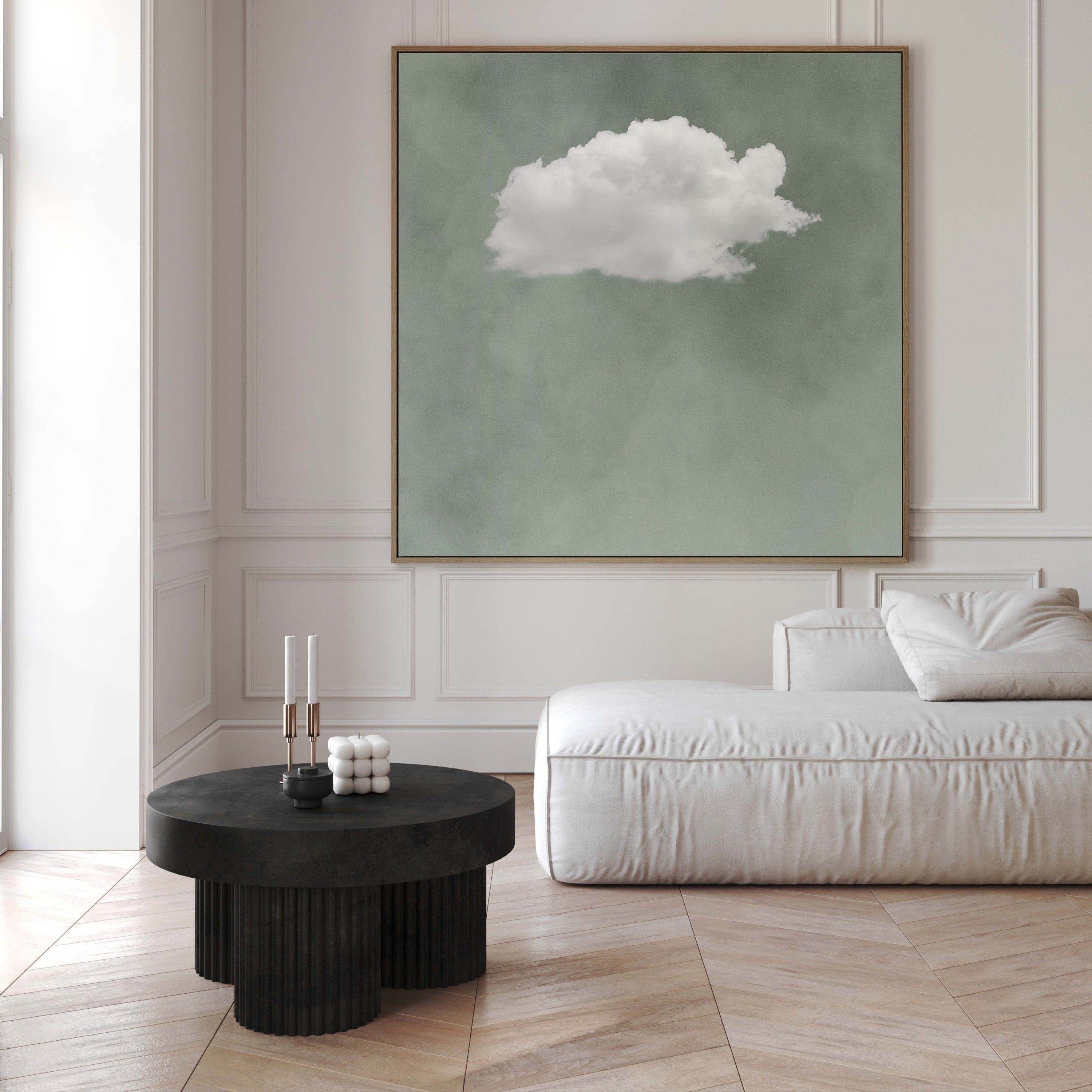 Fluffy Cloud on Muted Green, Framed Contemporary Wall Art #MM400