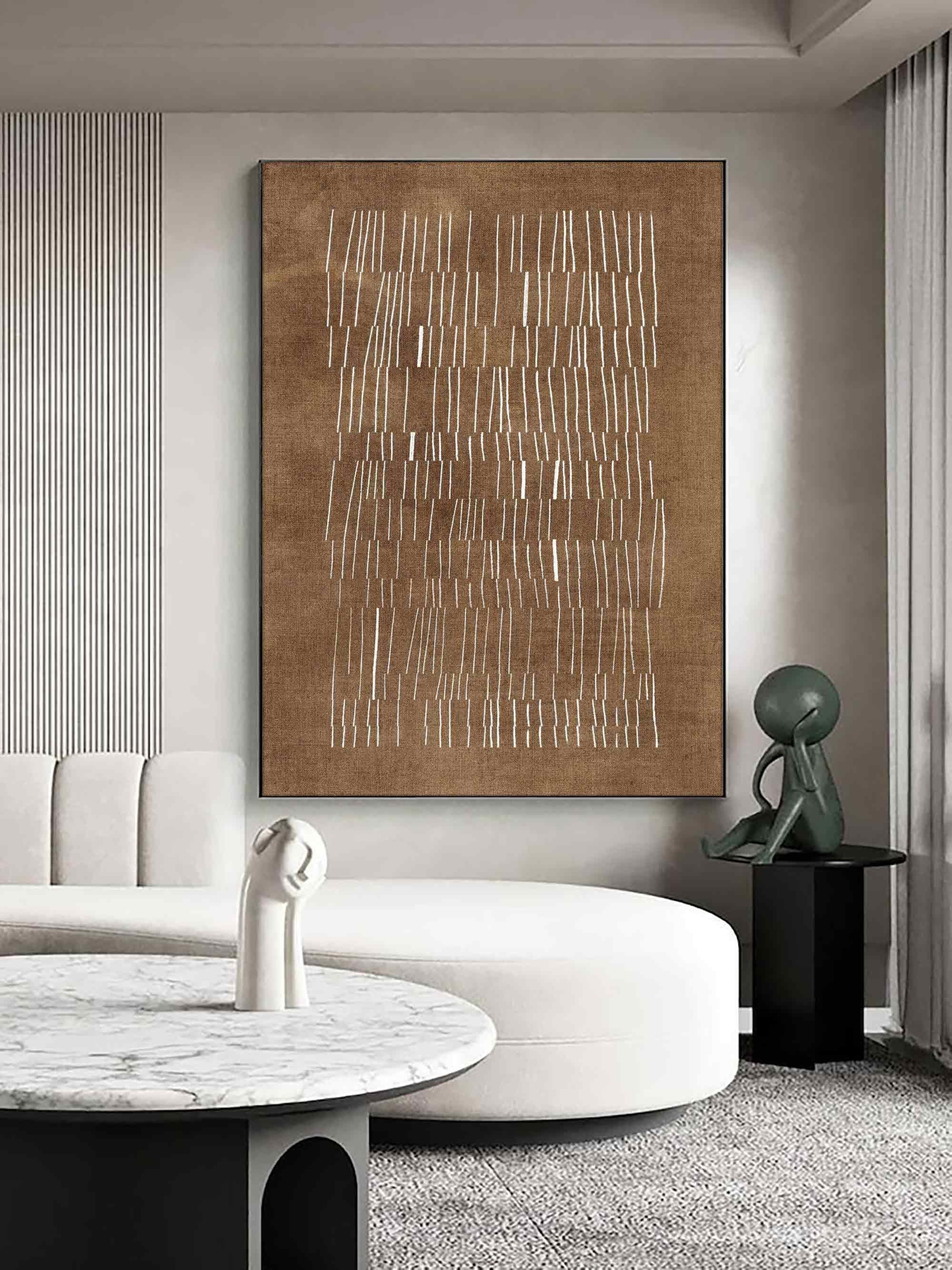 Woven Shadow: Abstract Brown & White Lines, Textured Linear Art #MM486