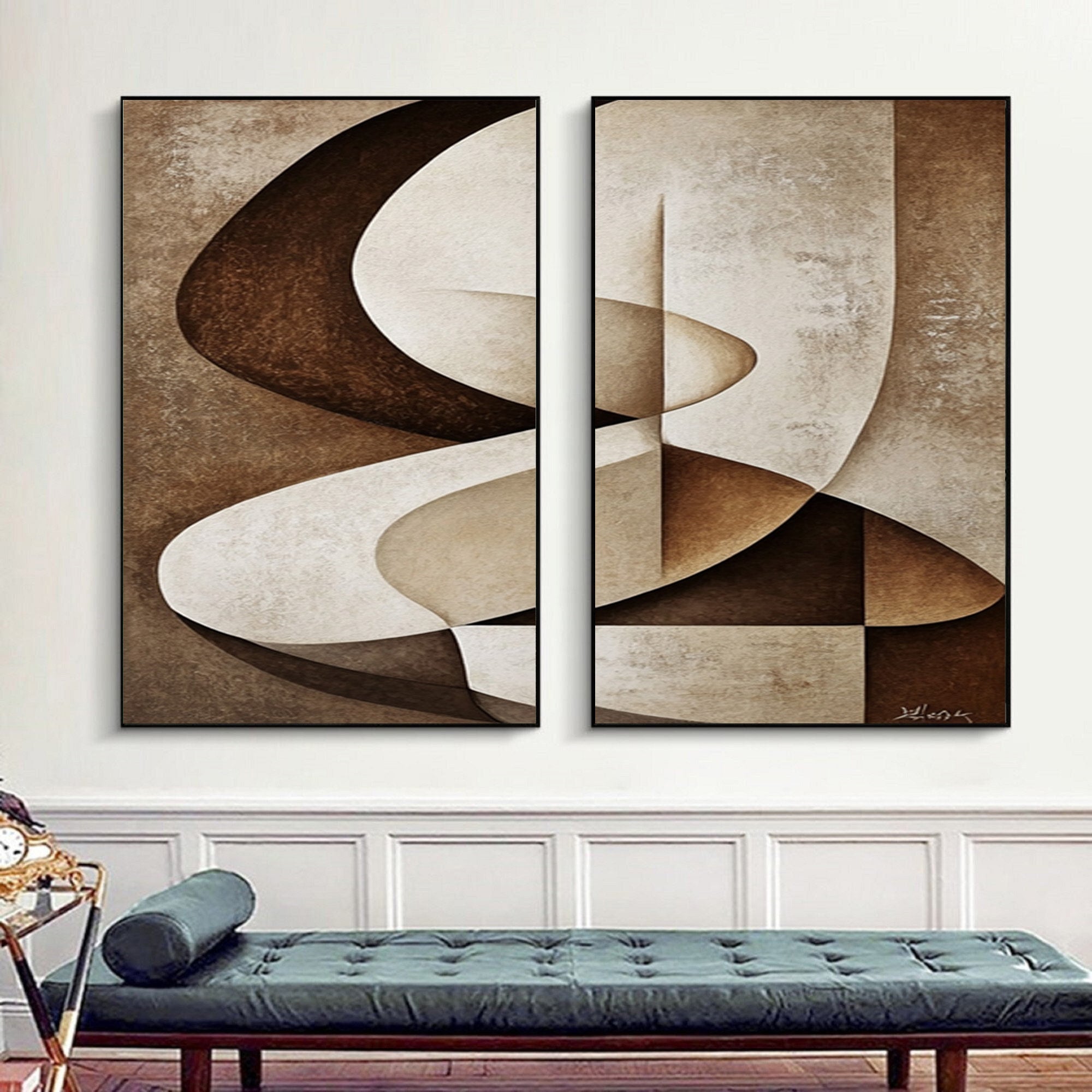 Harmonious Brown Tone, Organic and Geometric Set Of 2 #MM401