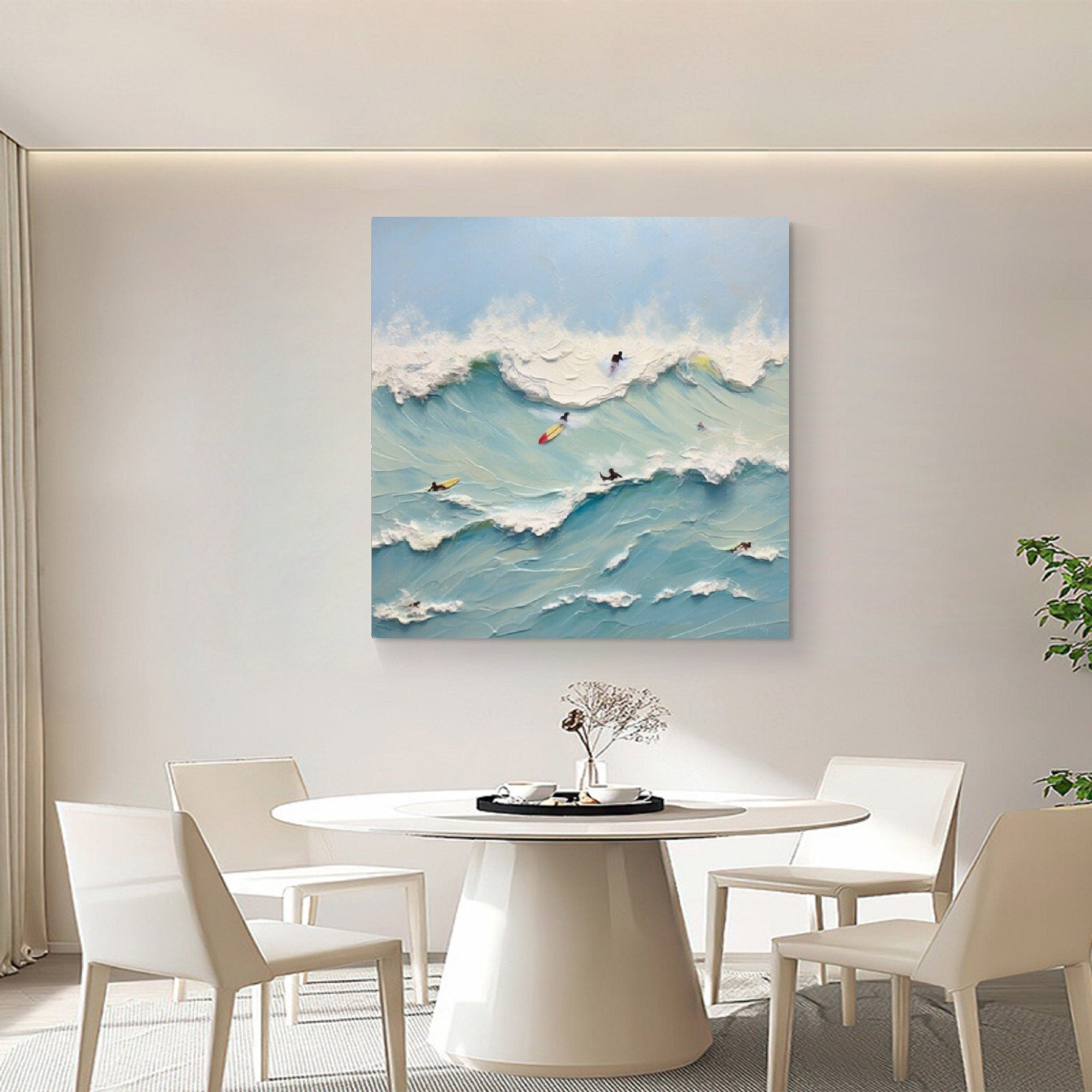 Surfing the Waves Oil Painting: Modern Ocean Sports Wall Art Decor#MM497