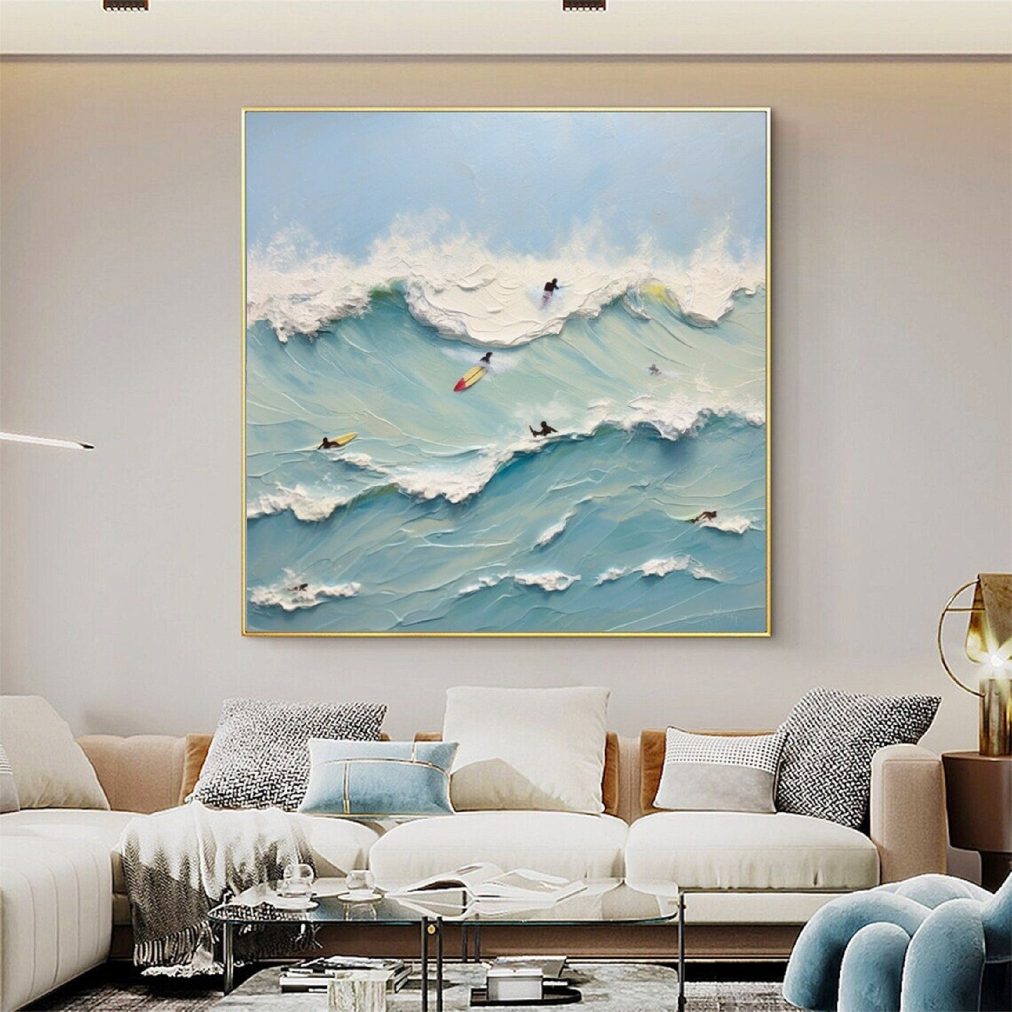 Surfing the Waves Oil Painting: Modern Ocean Sports Wall Art Decor#MM497
