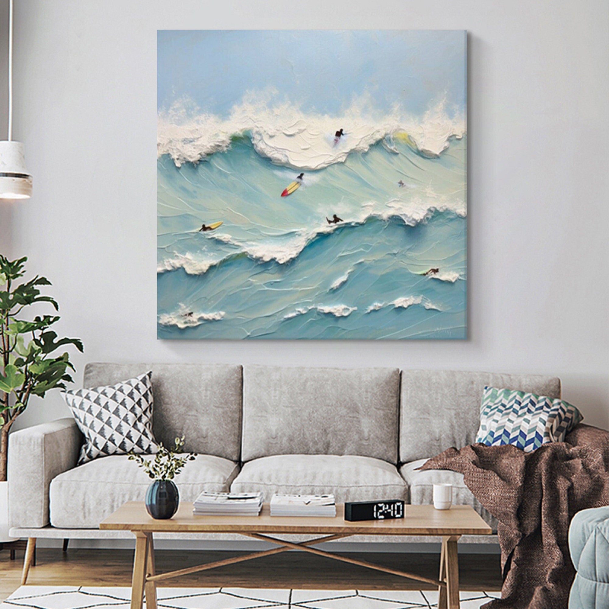 Surfing the Waves Oil Painting: Modern Ocean Sports Wall Art Decor#MM497