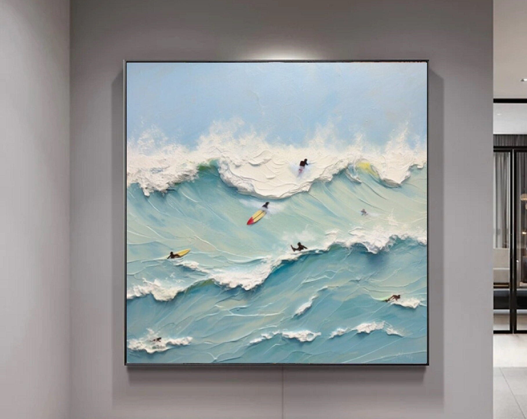 Surfing the Waves Oil Painting: Modern Ocean Sports Wall Art Decor#MM497