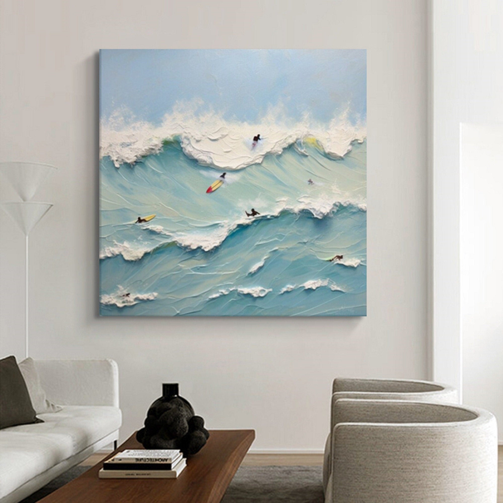 Surfing the Waves Oil Painting: Modern Ocean Sports Wall Art Decor#MM497