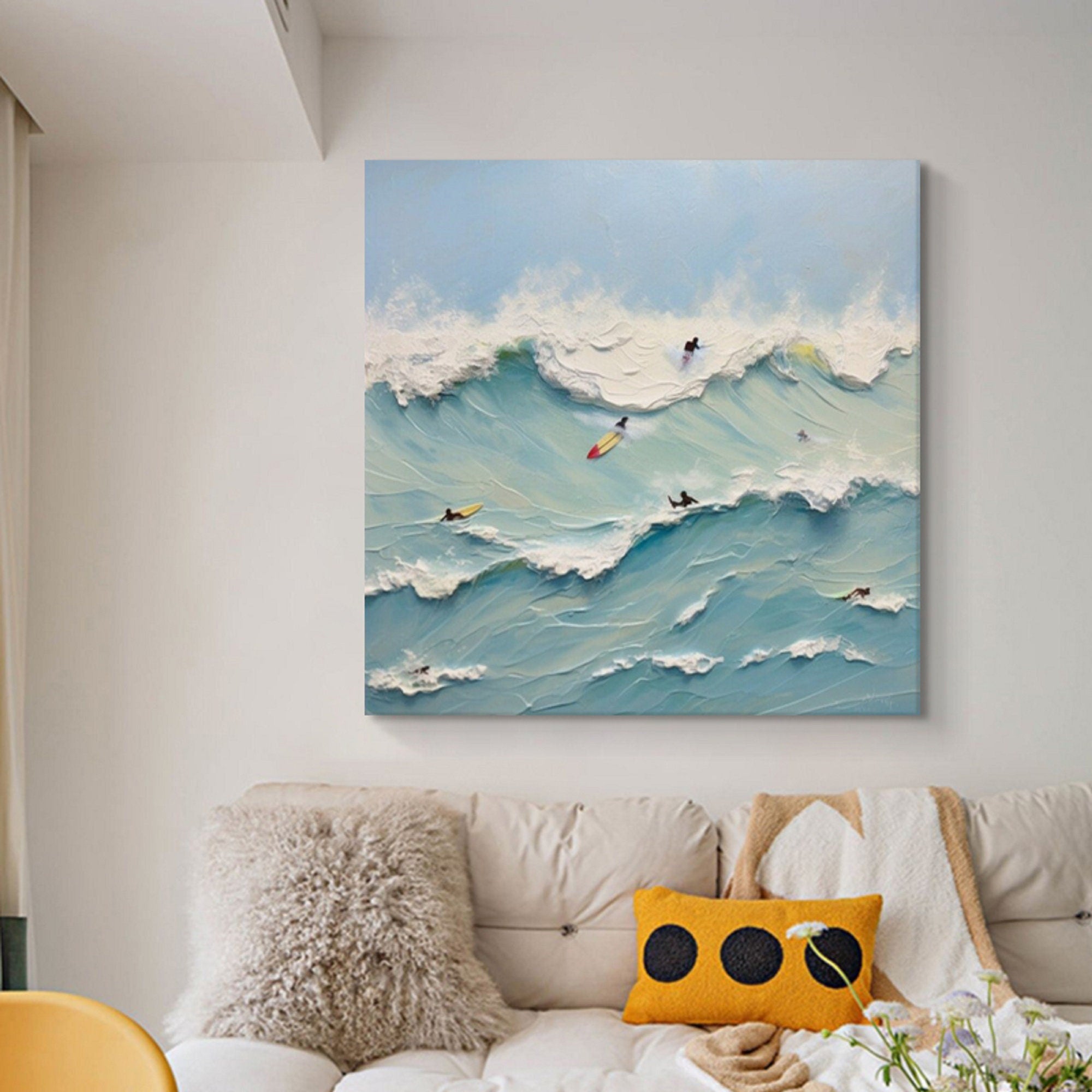 Surfing the Waves Oil Painting: Modern Ocean Sports Wall Art Decor#MM497