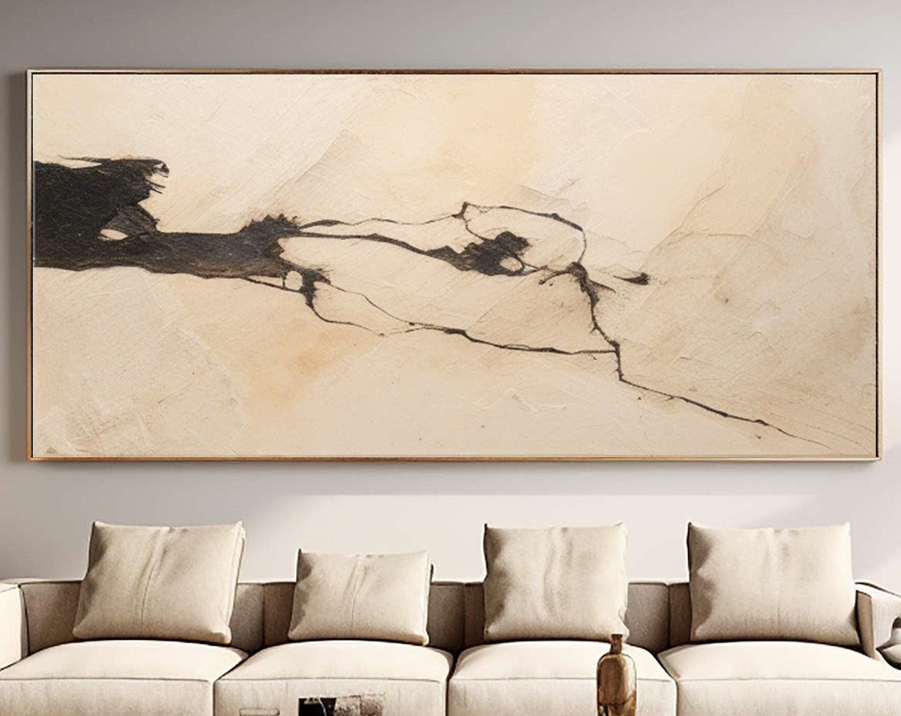 Large Beige Organic Crack Wabi Sabi Abstract Wall Art #MM311