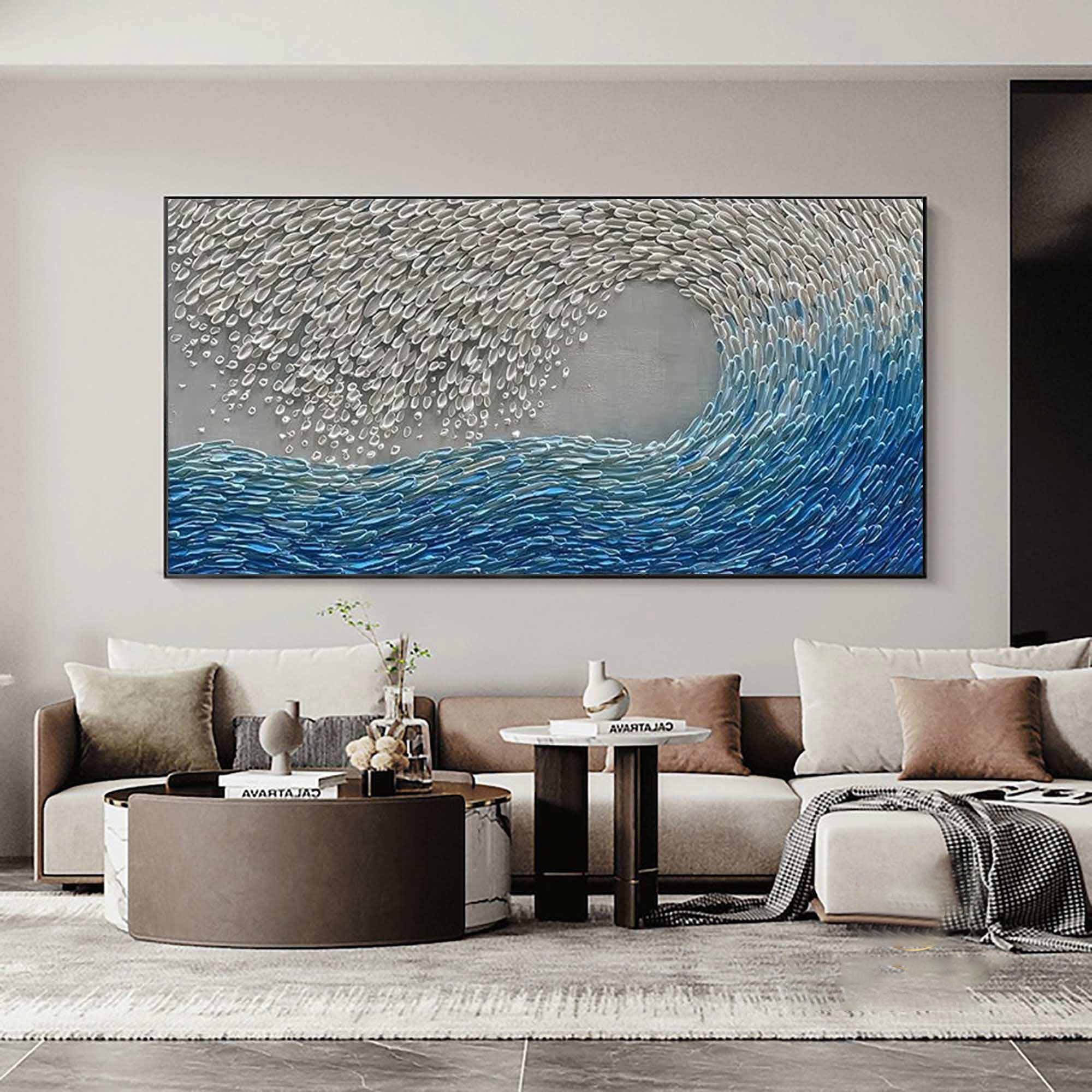 Oceanic Bloom: Textured Blue Wave, Dynamic Acrylic Wall Decor #MM484