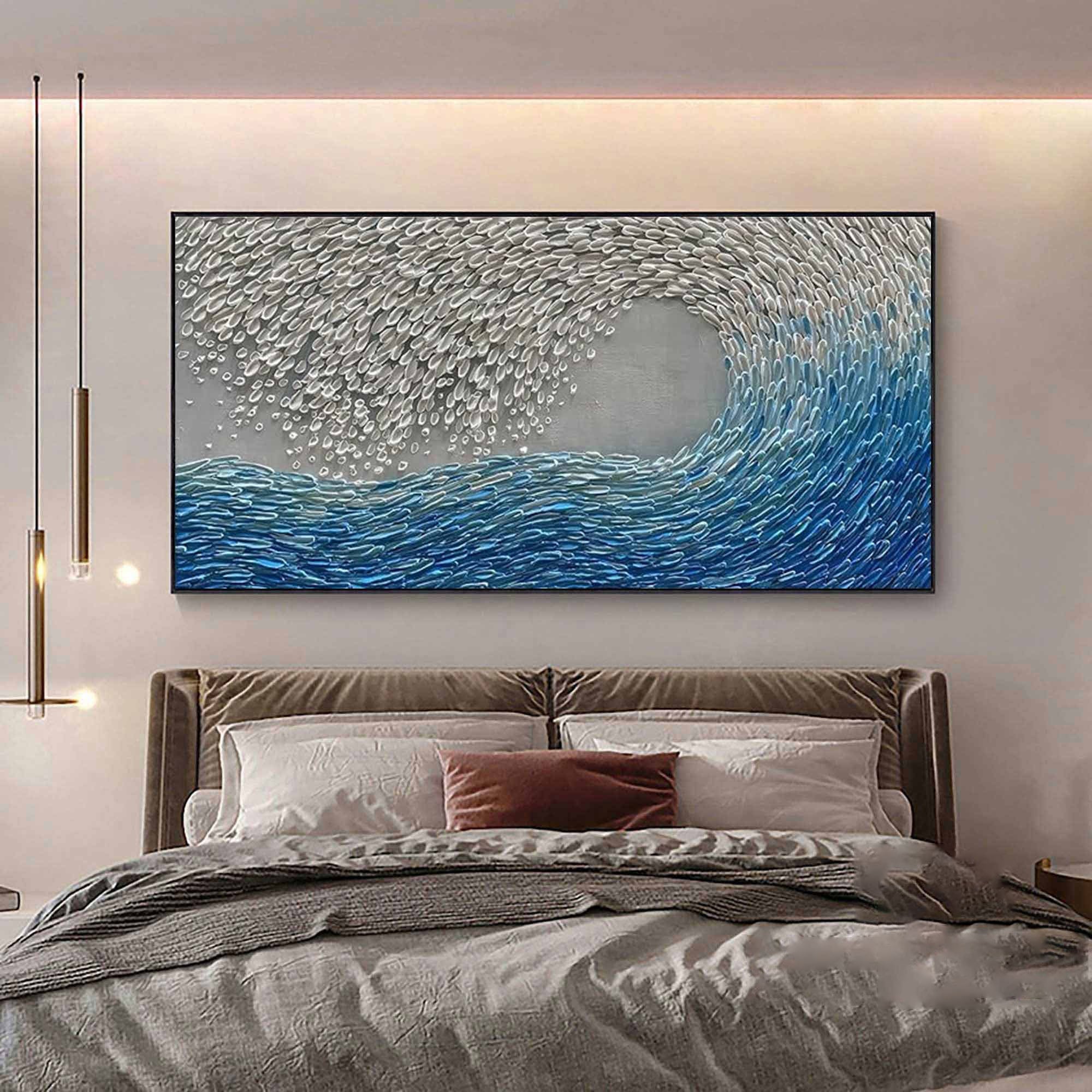 Oceanic Bloom: Textured Blue Wave, Dynamic Acrylic Wall Decor #MM484