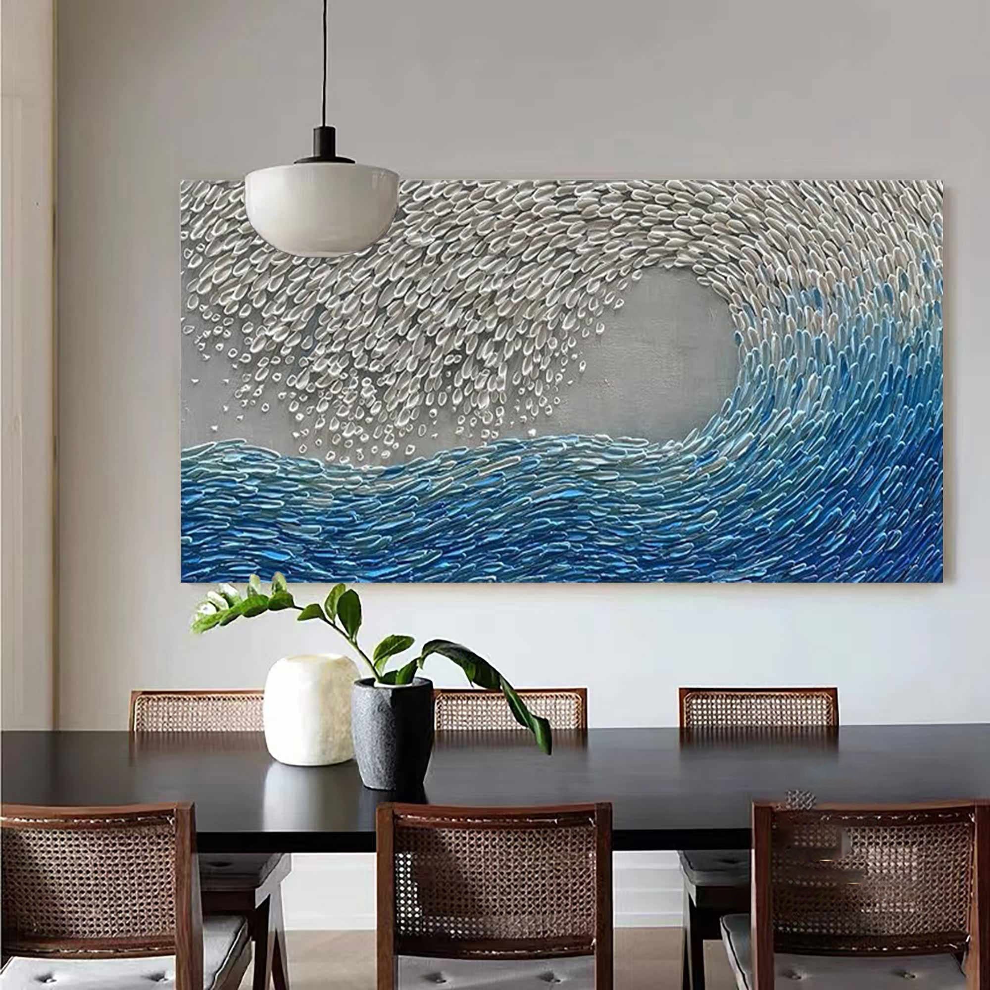 Oceanic Bloom: Textured Blue Wave, Dynamic Acrylic Wall Decor #MM484