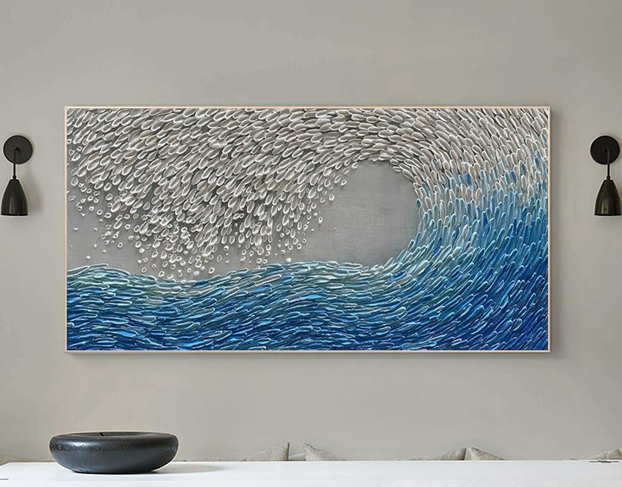 Oceanic Bloom: Textured Blue Wave, Dynamic Acrylic Wall Decor #MM484