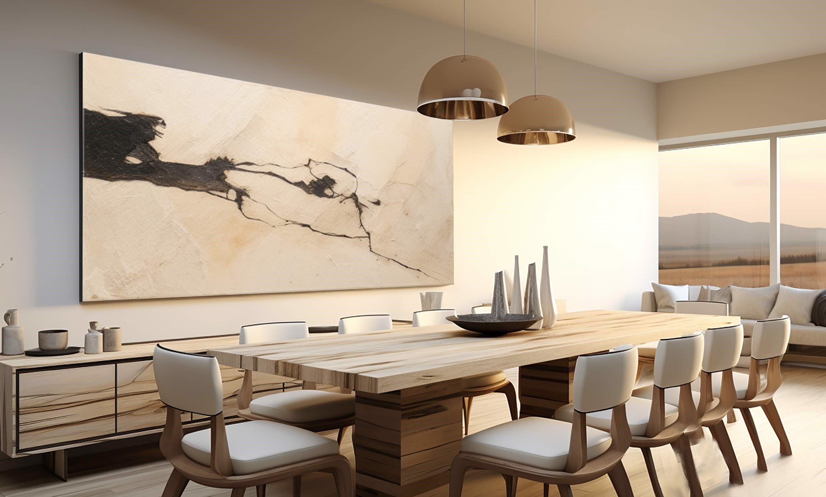 لوحة جدارية تجريدية كبيرة الحجم باللون البيج العضوي من نوع وابي سابي #MM311