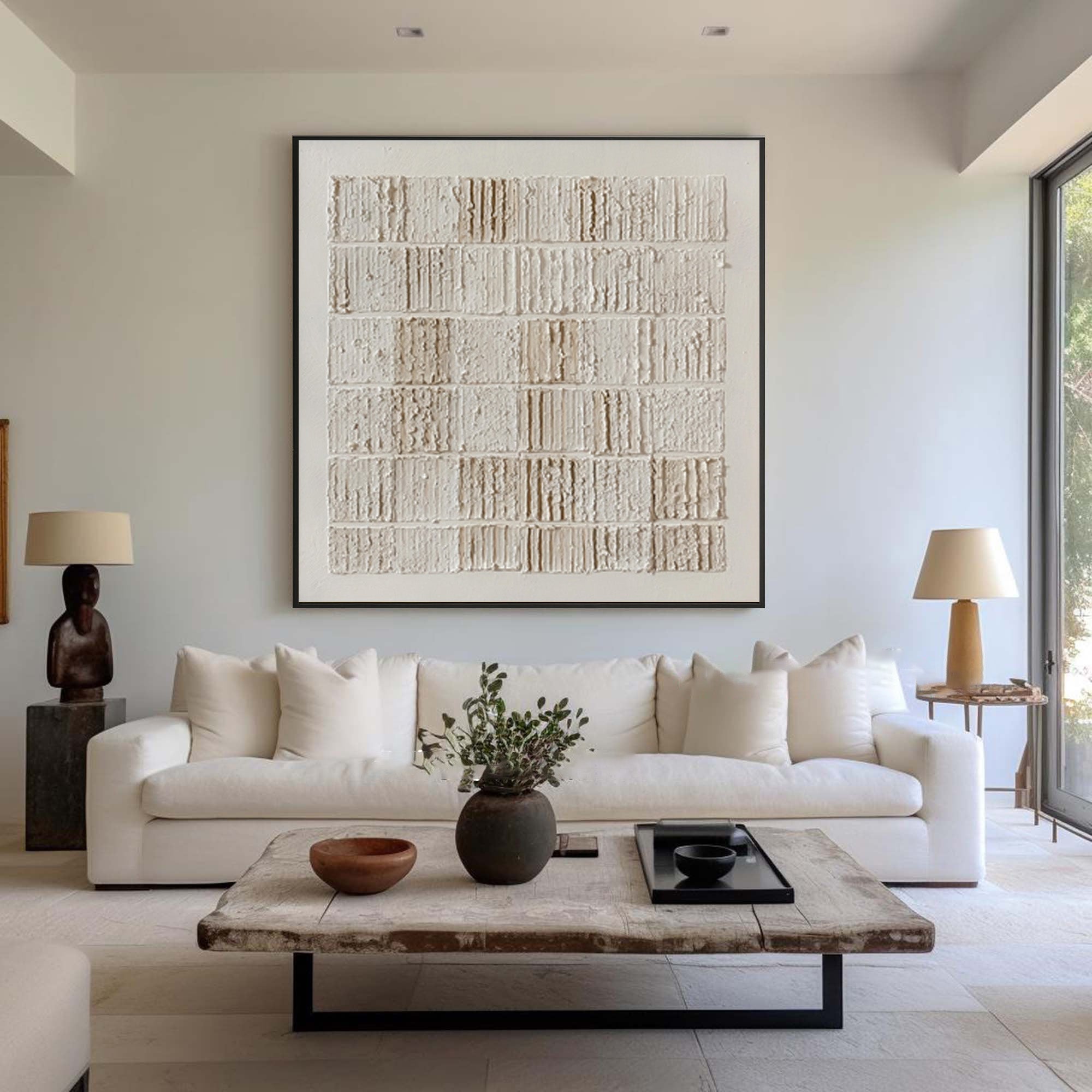 Large White Relief Painting - Minimalist Wall Decor #AG 057