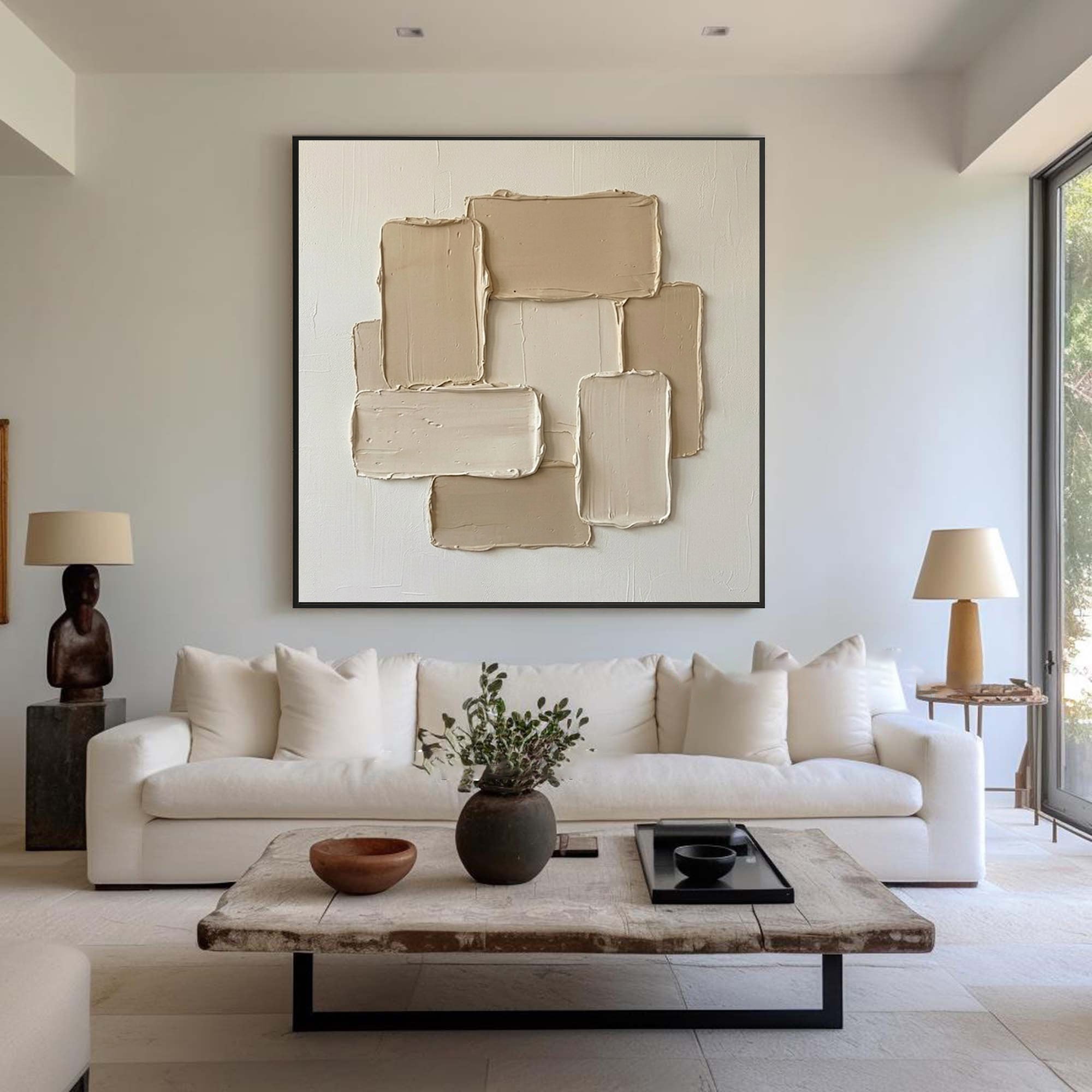Large Minimal Blocks Oil Painting – Contemporary Hand Painted Texture Art