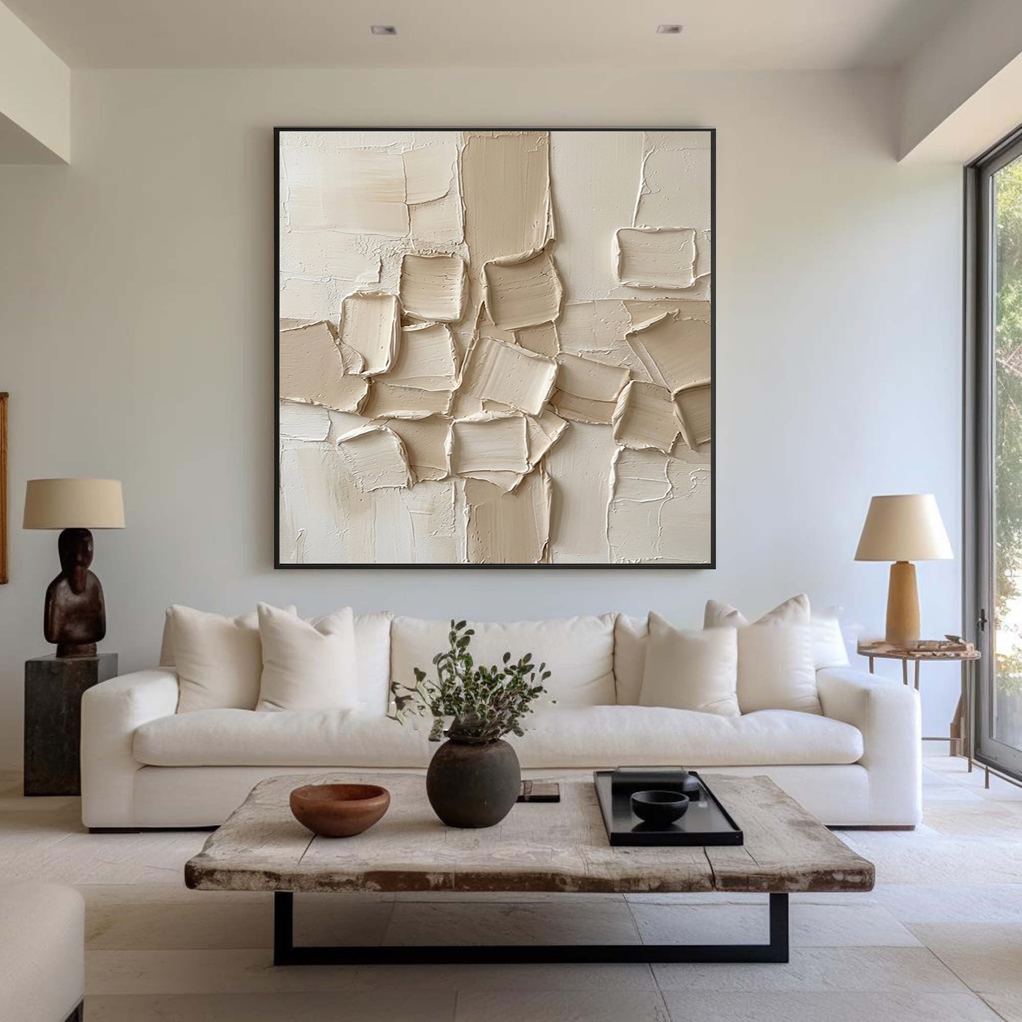 Large Contemporary Textured Abstract Canvas Painting Neutral Wall Art
