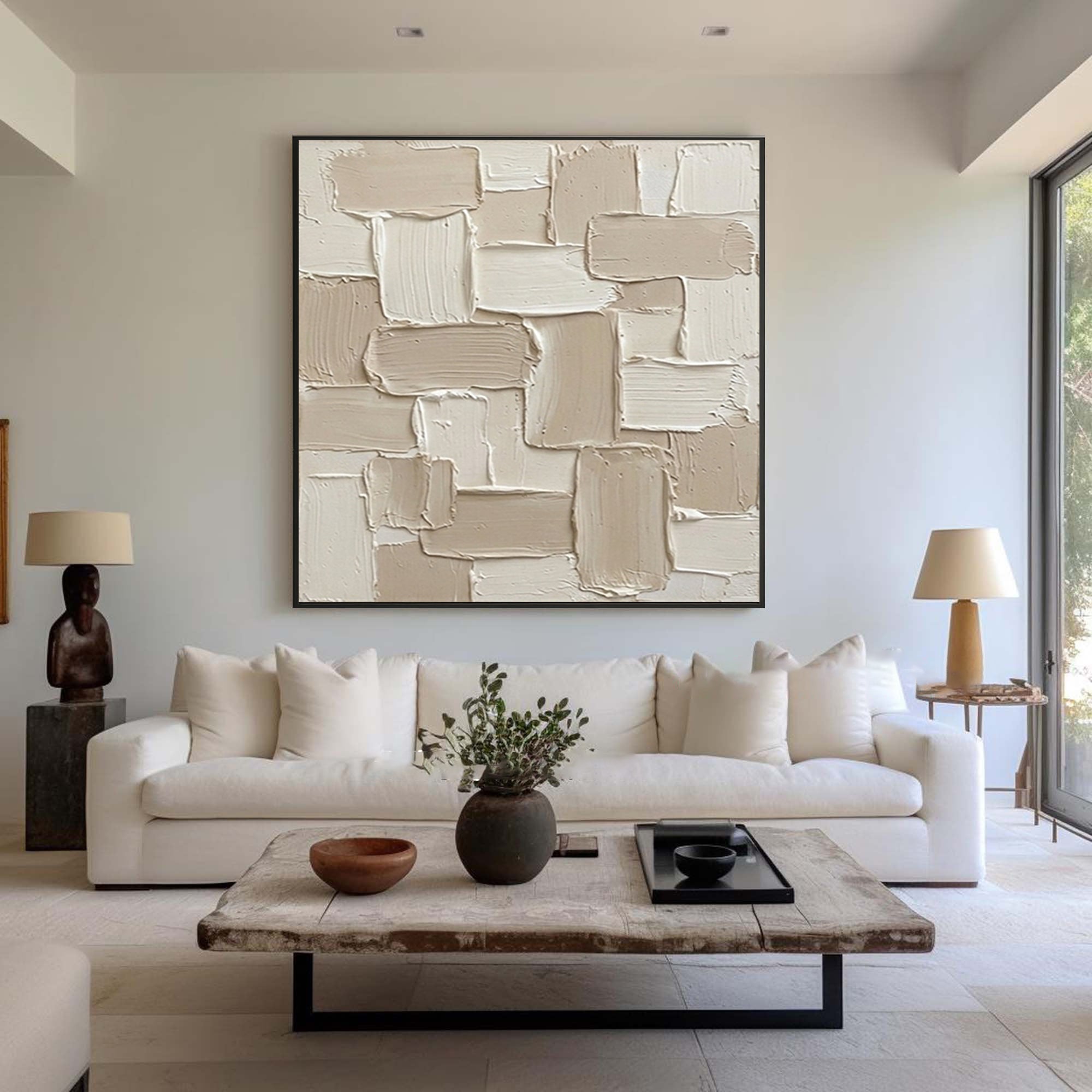 Large Abstract Textured Canvas Art Neutral Modern Wall Decor