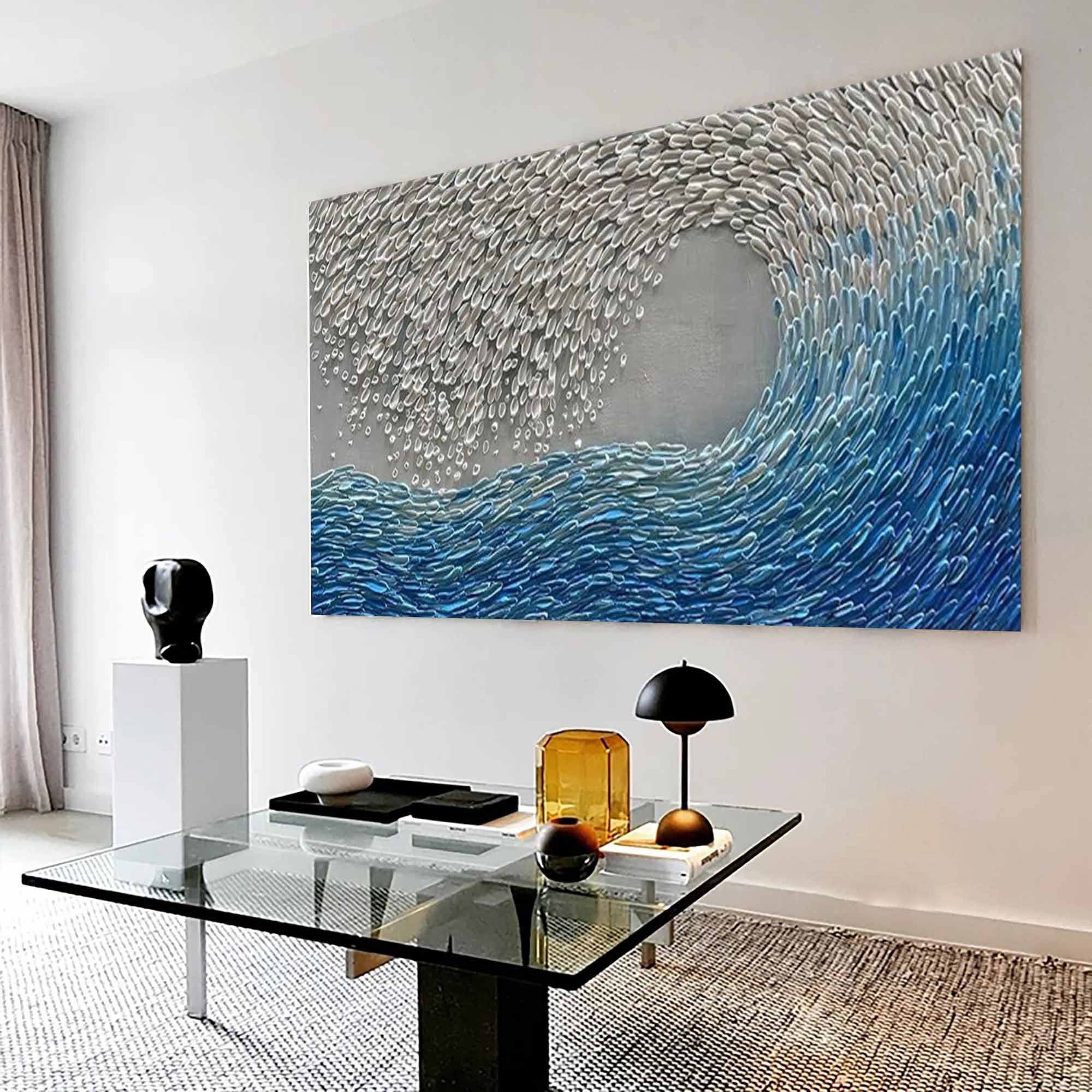 Oceanic Bloom: Textured Blue Wave, Dynamic Acrylic Wall Decor #MM484