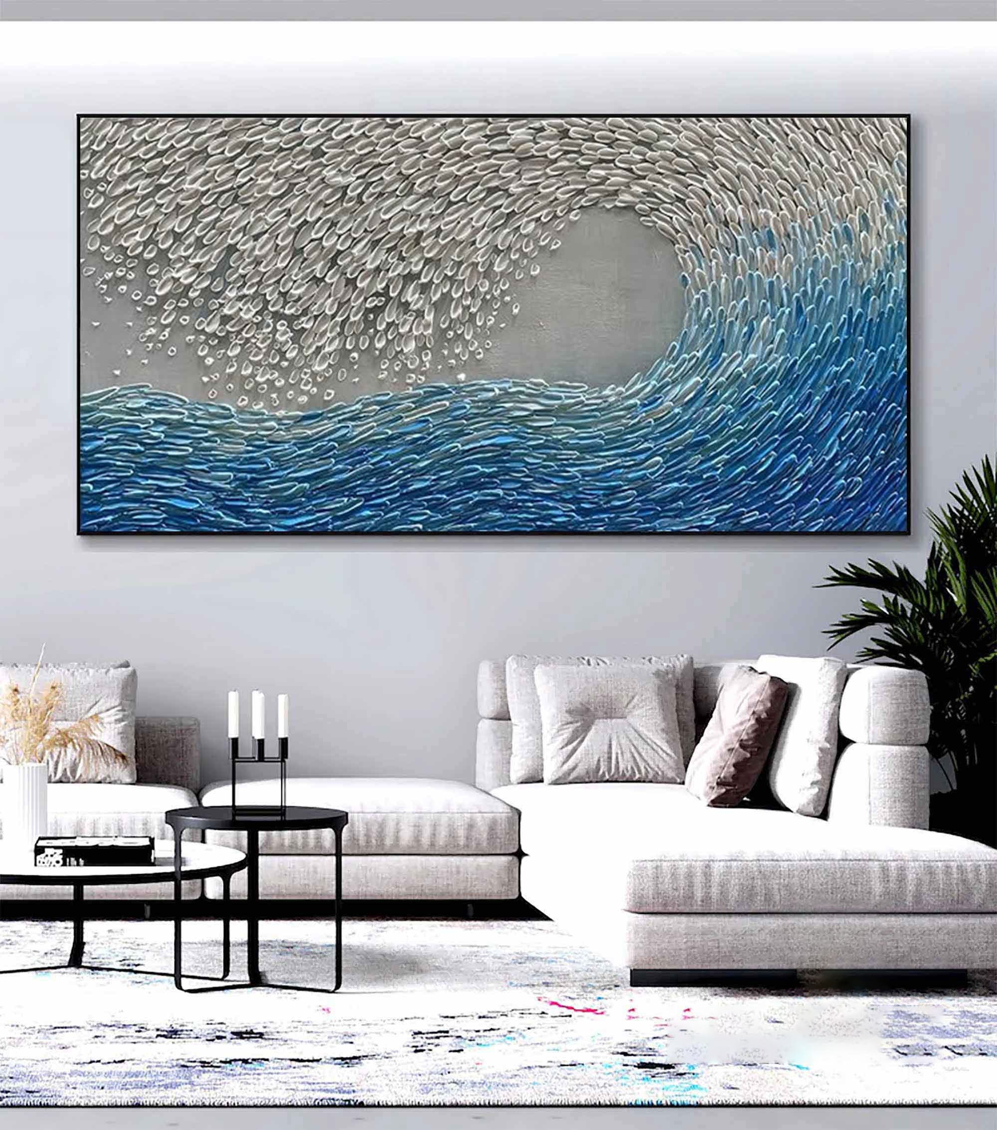 Oceanic Bloom: Textured Blue Wave, Dynamic Acrylic Wall Decor #MM484
