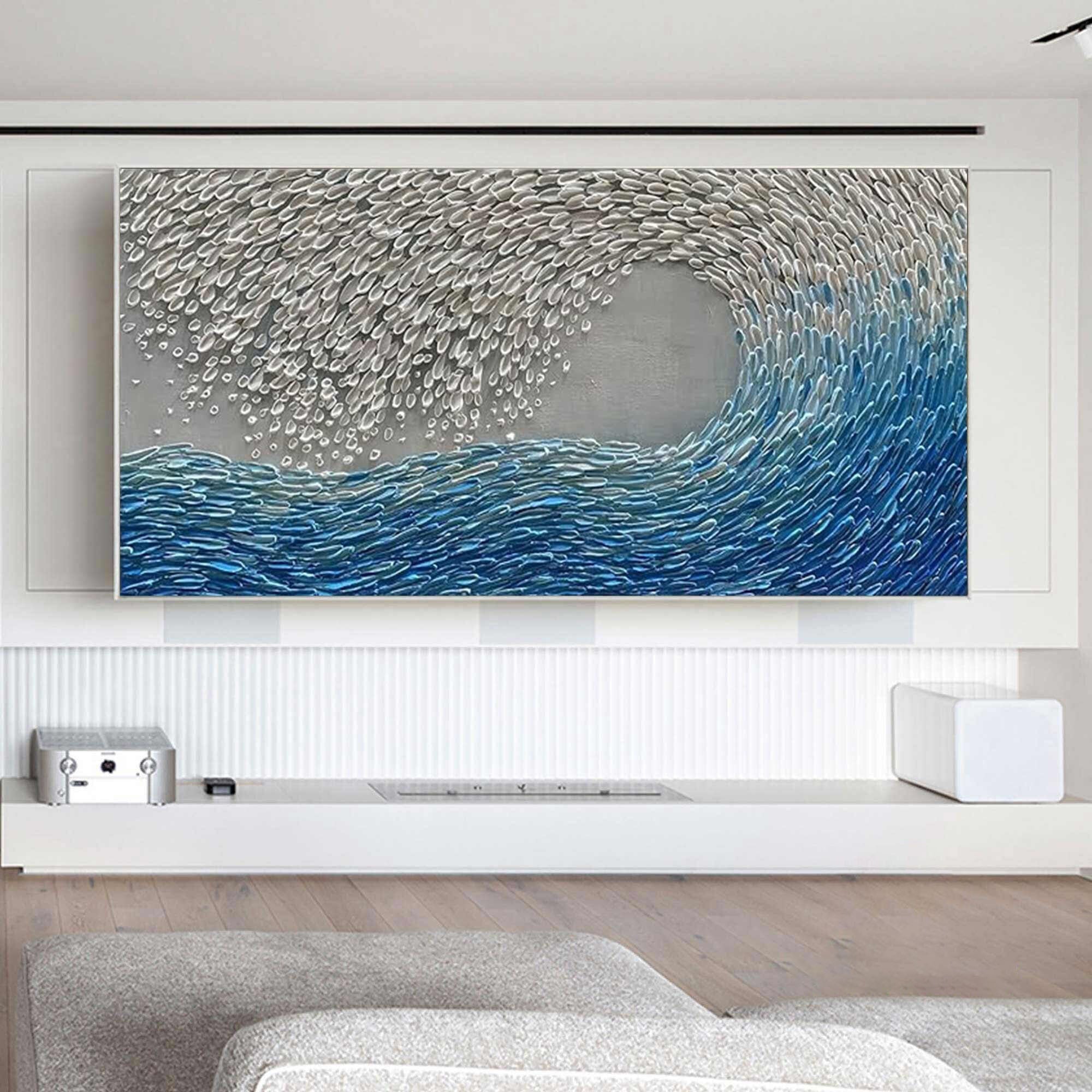 Oceanic Bloom: Textured Blue Wave, Dynamic Acrylic Wall Decor #MM484