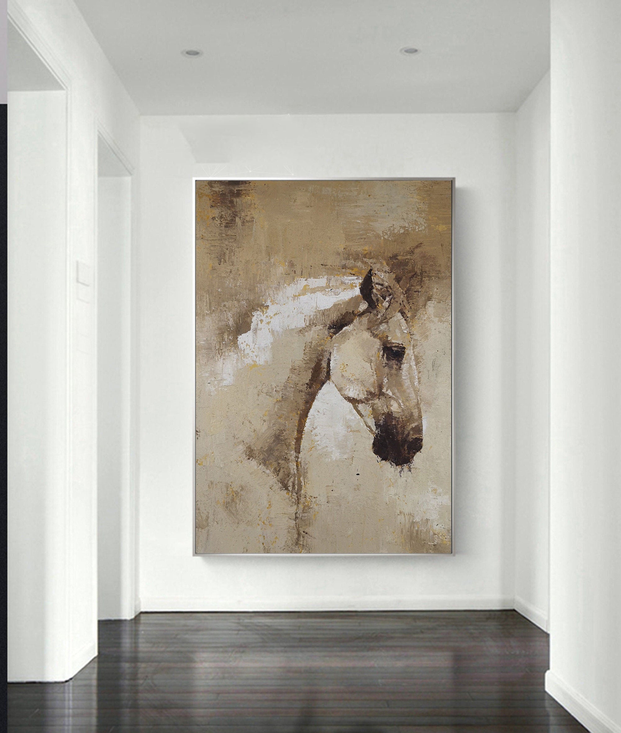 Timeless Equine: Modern Abstract Horse, Neutral Textured Art #MM478