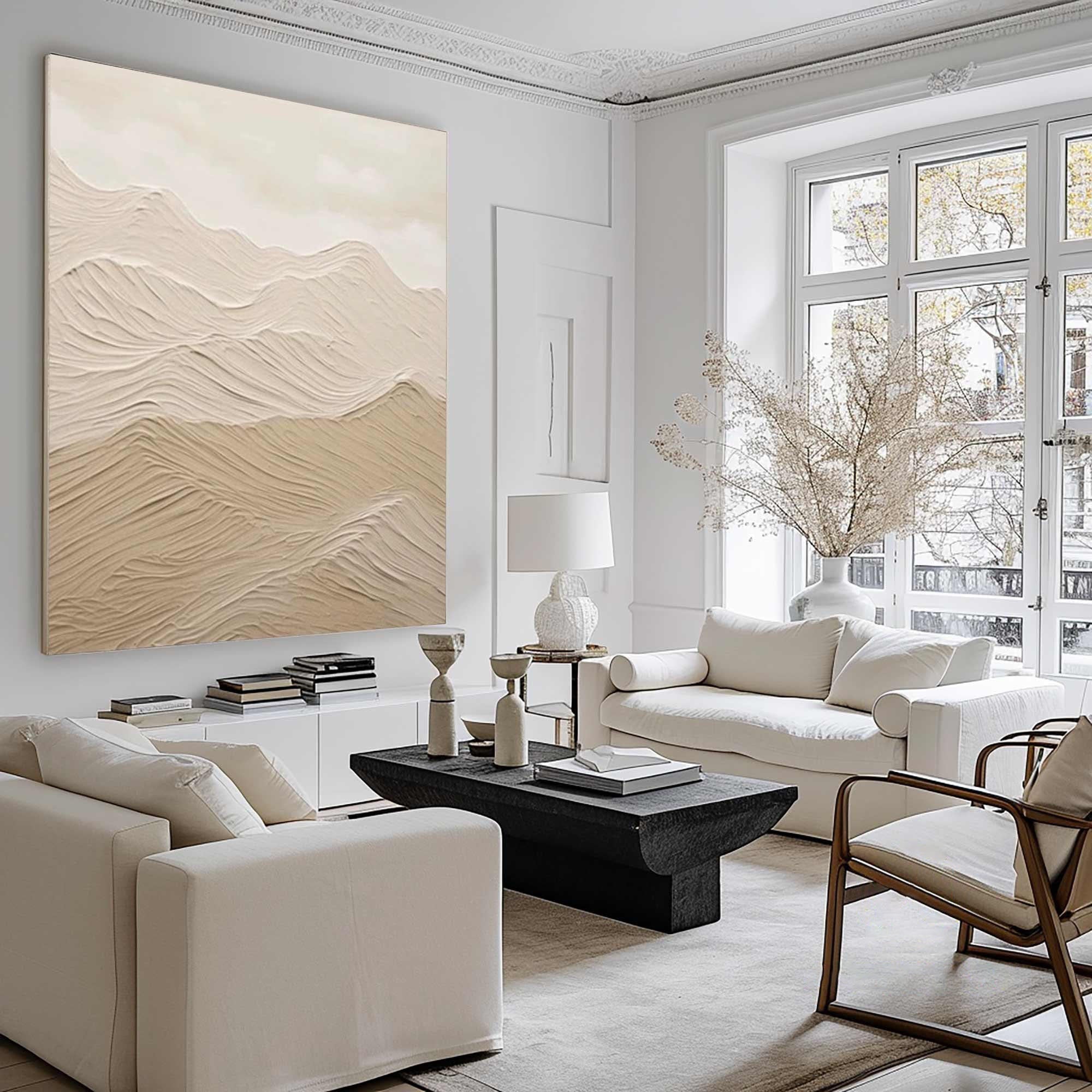 Beige Mountain Abstract Art – Modern Neutral Landscape Painting for Living Room#MM475