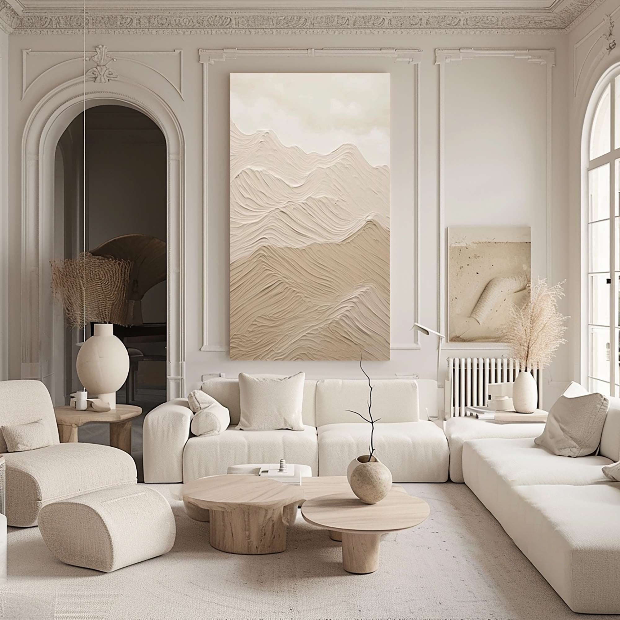 Beige Mountain Abstract Art – Modern Neutral Landscape Painting for Living Room#MM475
