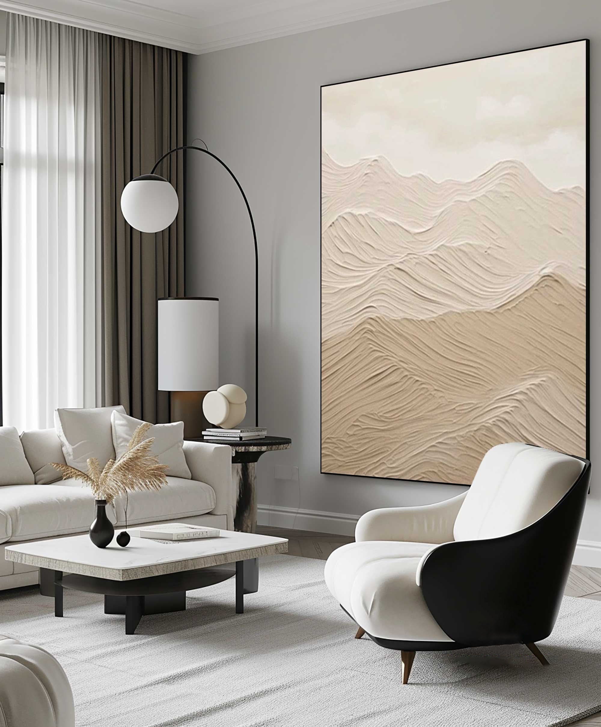 Beige Mountain Abstract Art – Modern Neutral Landscape Painting for Living Room#MM475