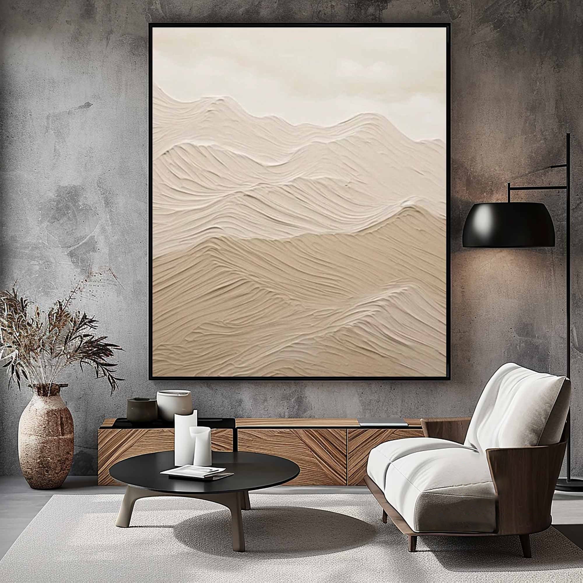 Beige Mountain Abstract Art – Modern Neutral Landscape Painting for Living Room#MM475