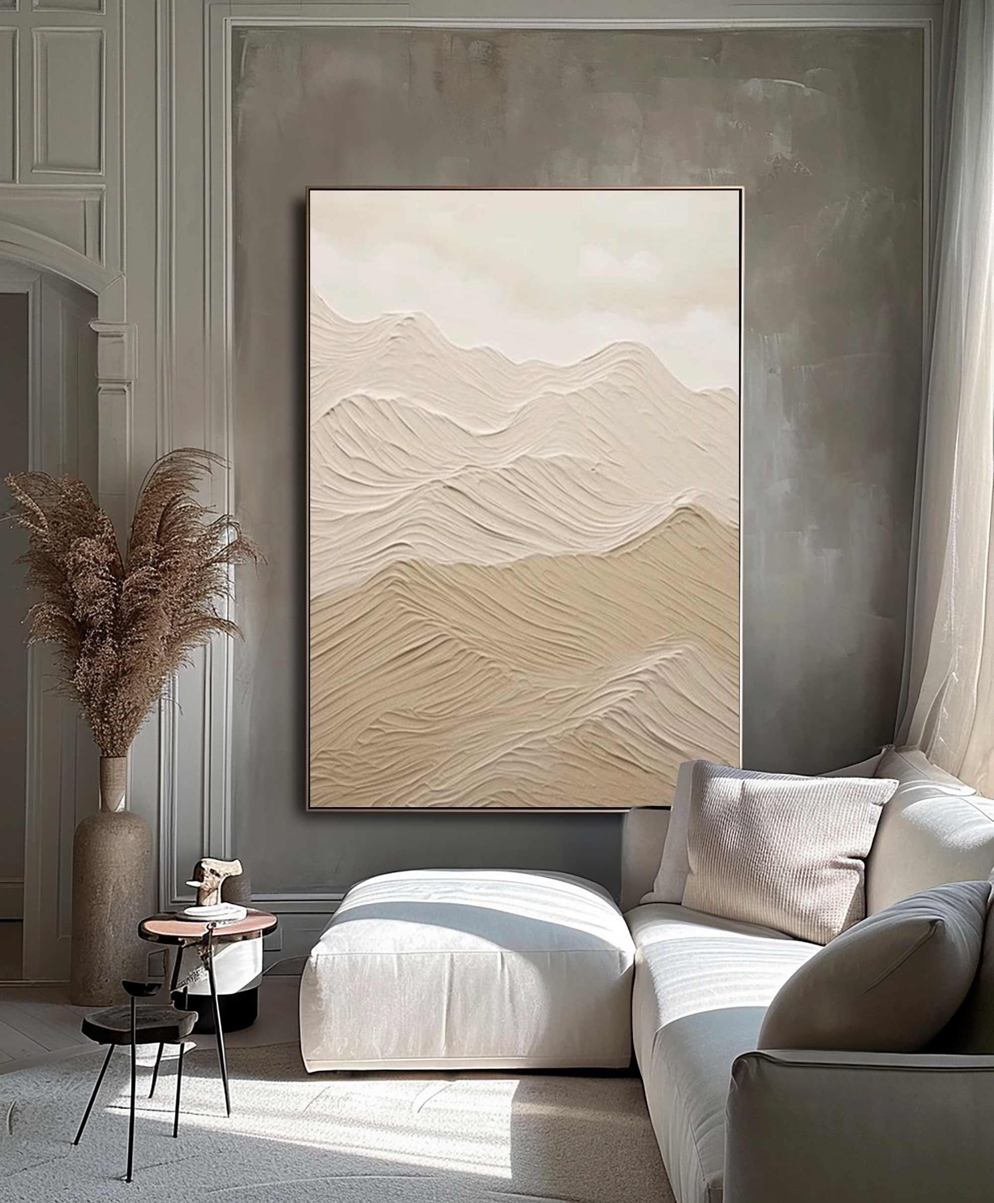 Beige Mountain Abstract Art – Modern Neutral Landscape Painting for Living Room#MM475