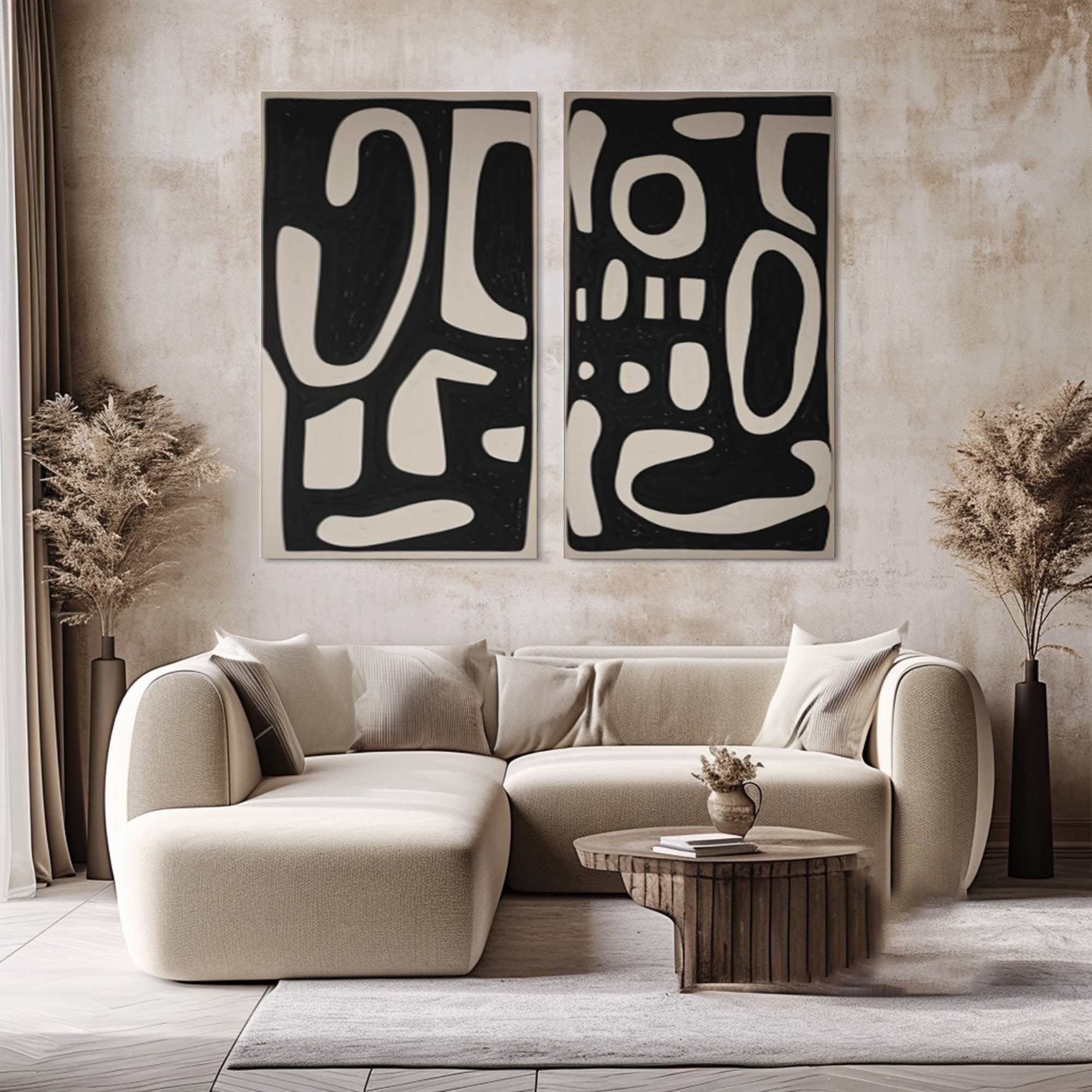 Shadowed Script: Bold Pattern Art Set, Black & Beige Wall Decor #MM479