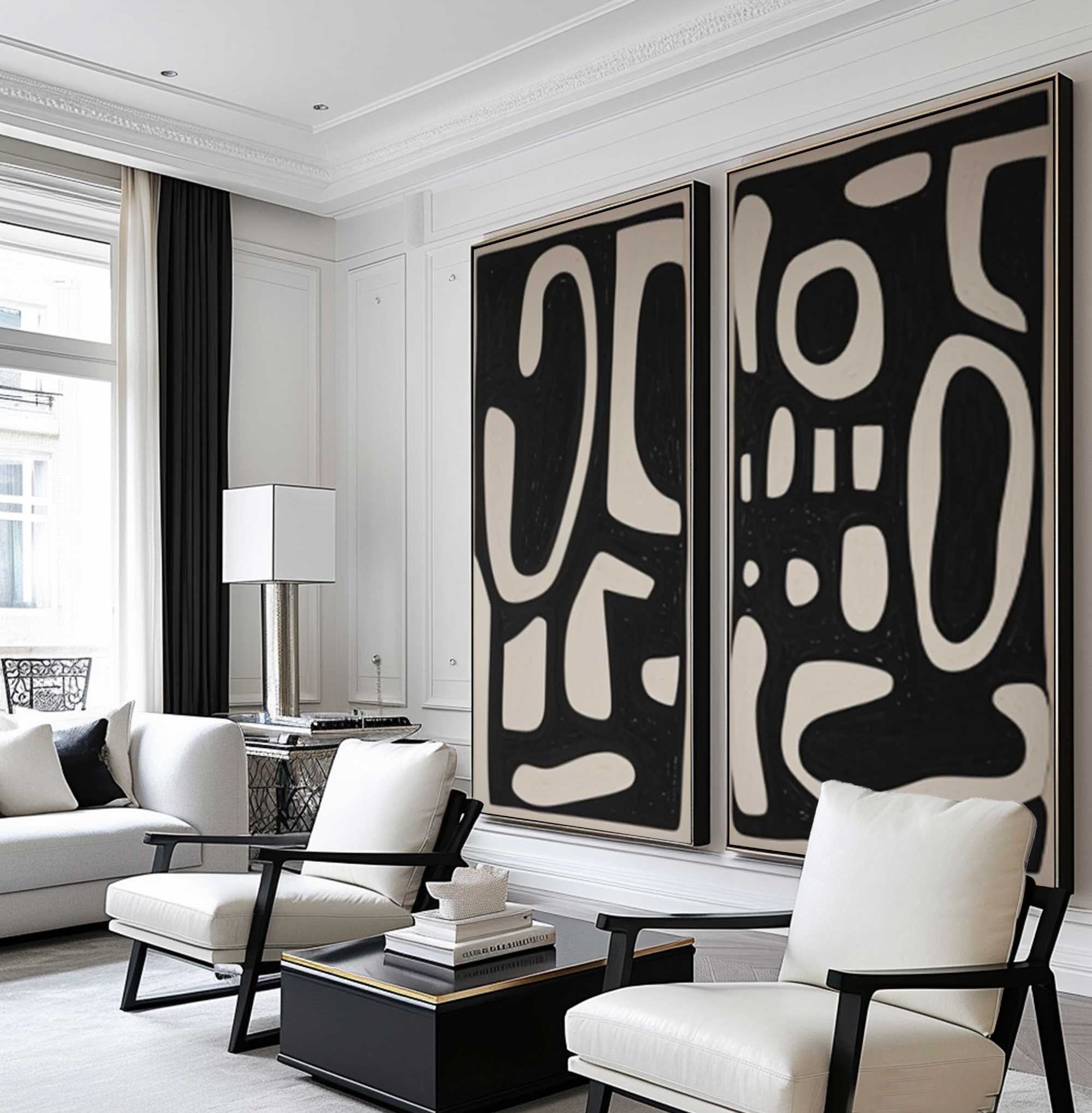 Shadowed Script: Bold Pattern Art Set, Black & Beige Wall Decor #MM479