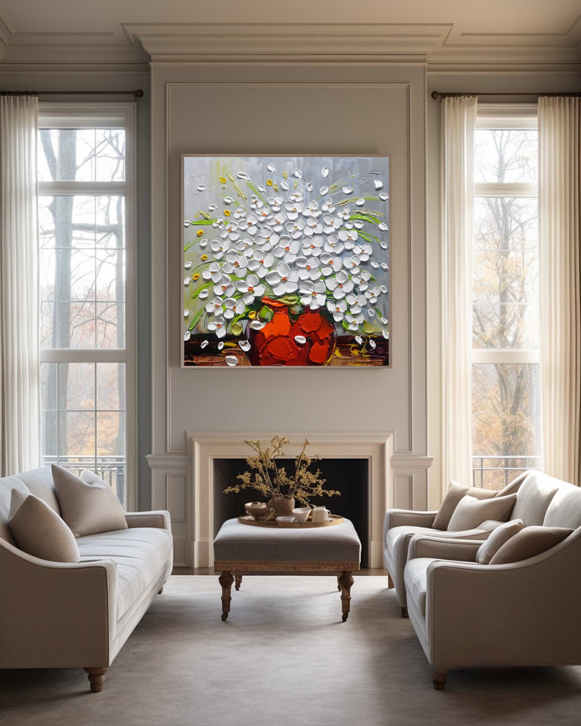 Textured Bloom: Impasto Floral Burst, Vibrant Flower Painting #MM509