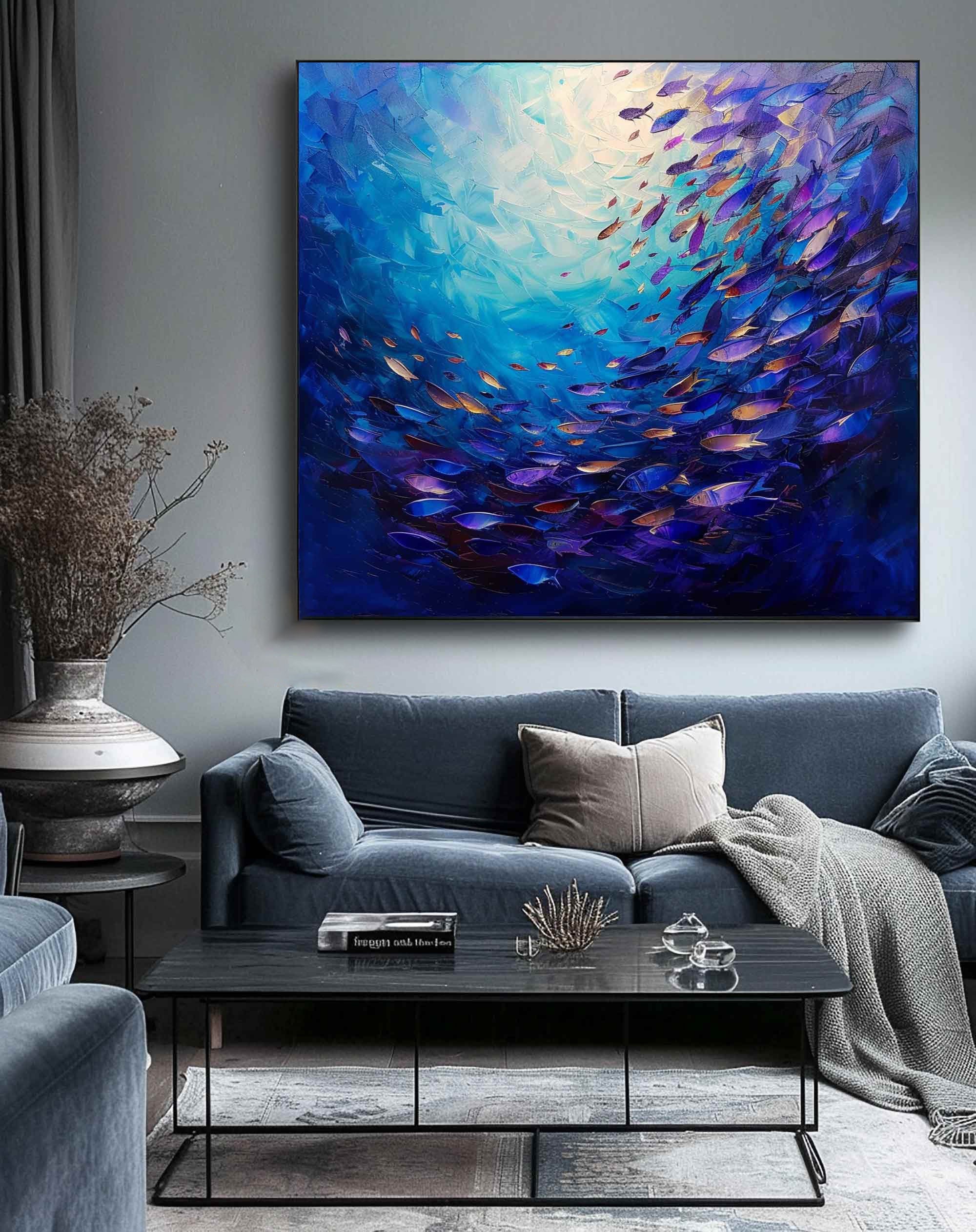 Vibrant Fish School Oil Painting: Modern Ocean Art Decor #MM490