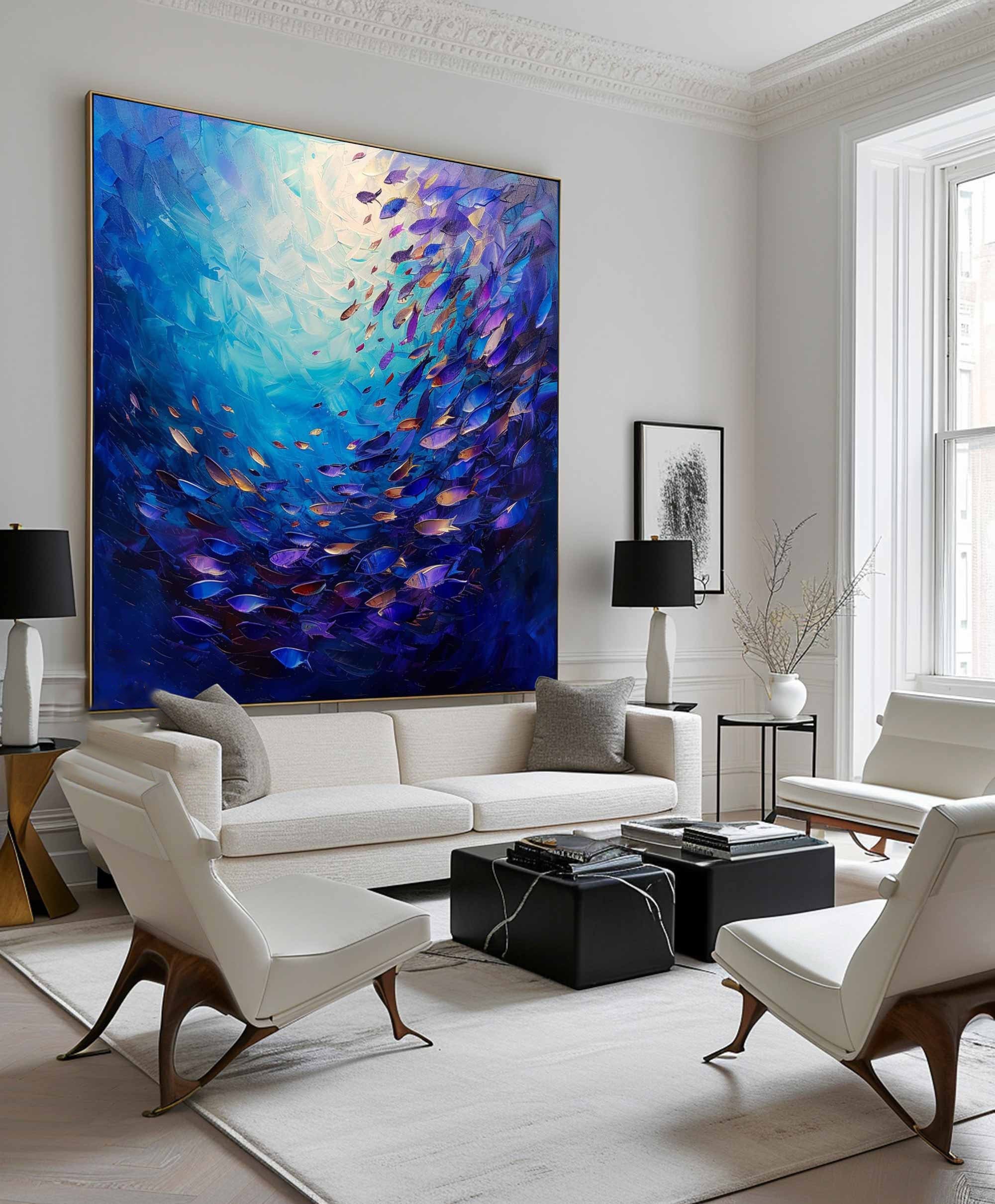 Vibrant Fish School Oil Painting: Modern Ocean Art Decor #MM490
