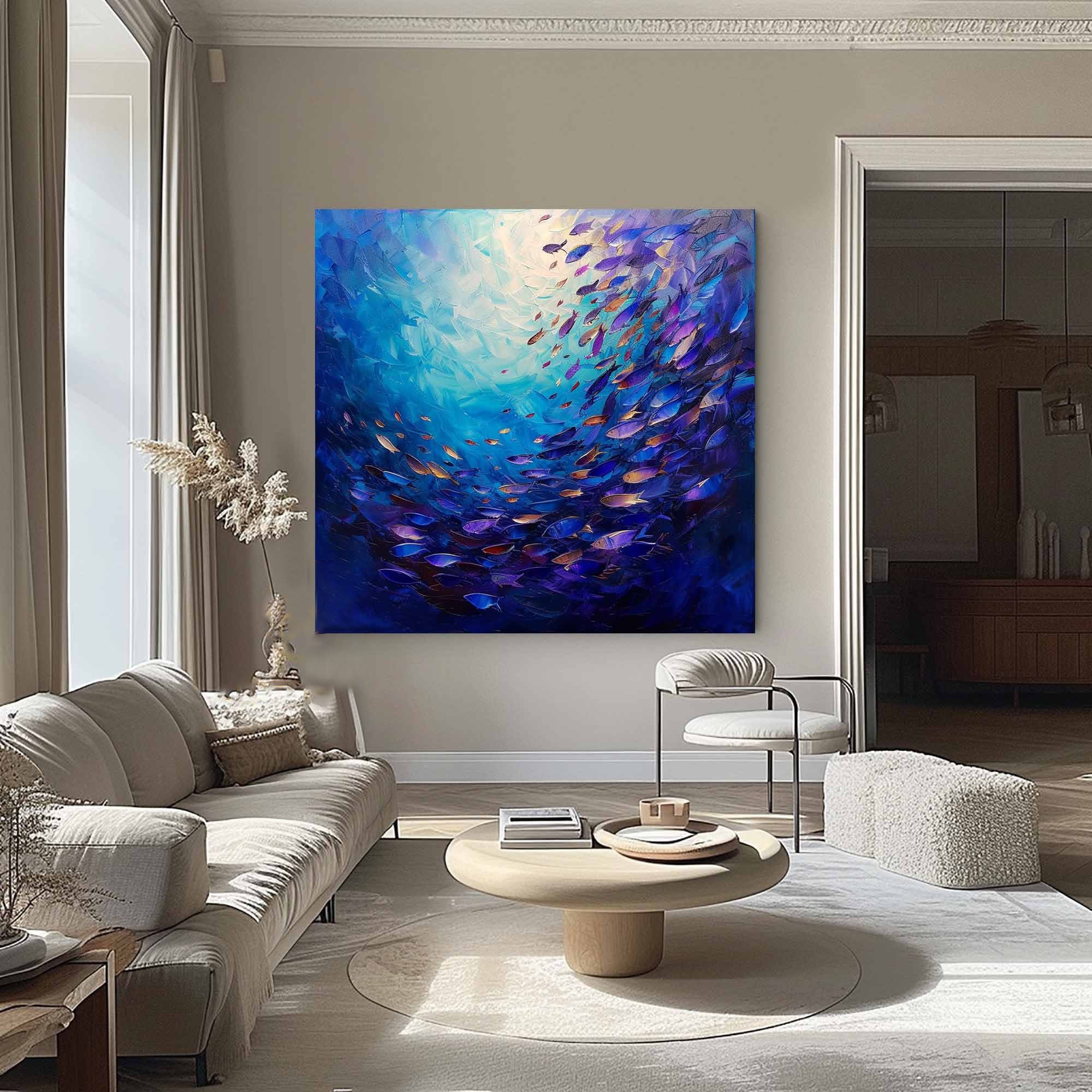 Vibrant Fish School Oil Painting: Modern Ocean Art Decor #MM490