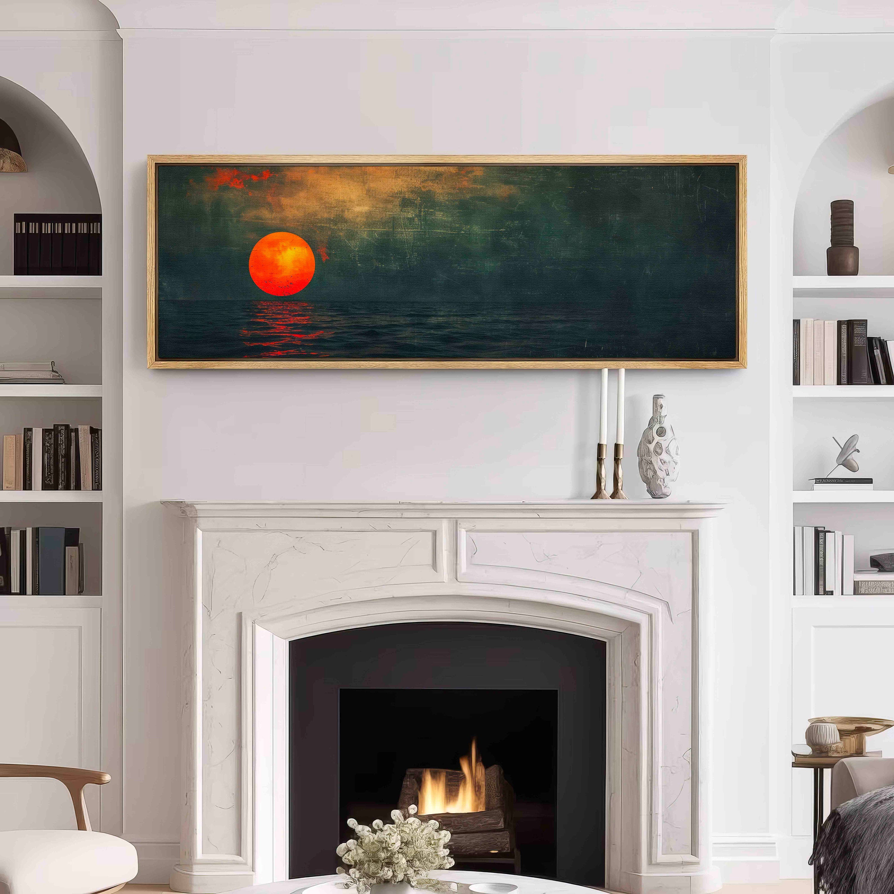 Textured Sunset Seascape, Framed Contemporary Canvas #MM399