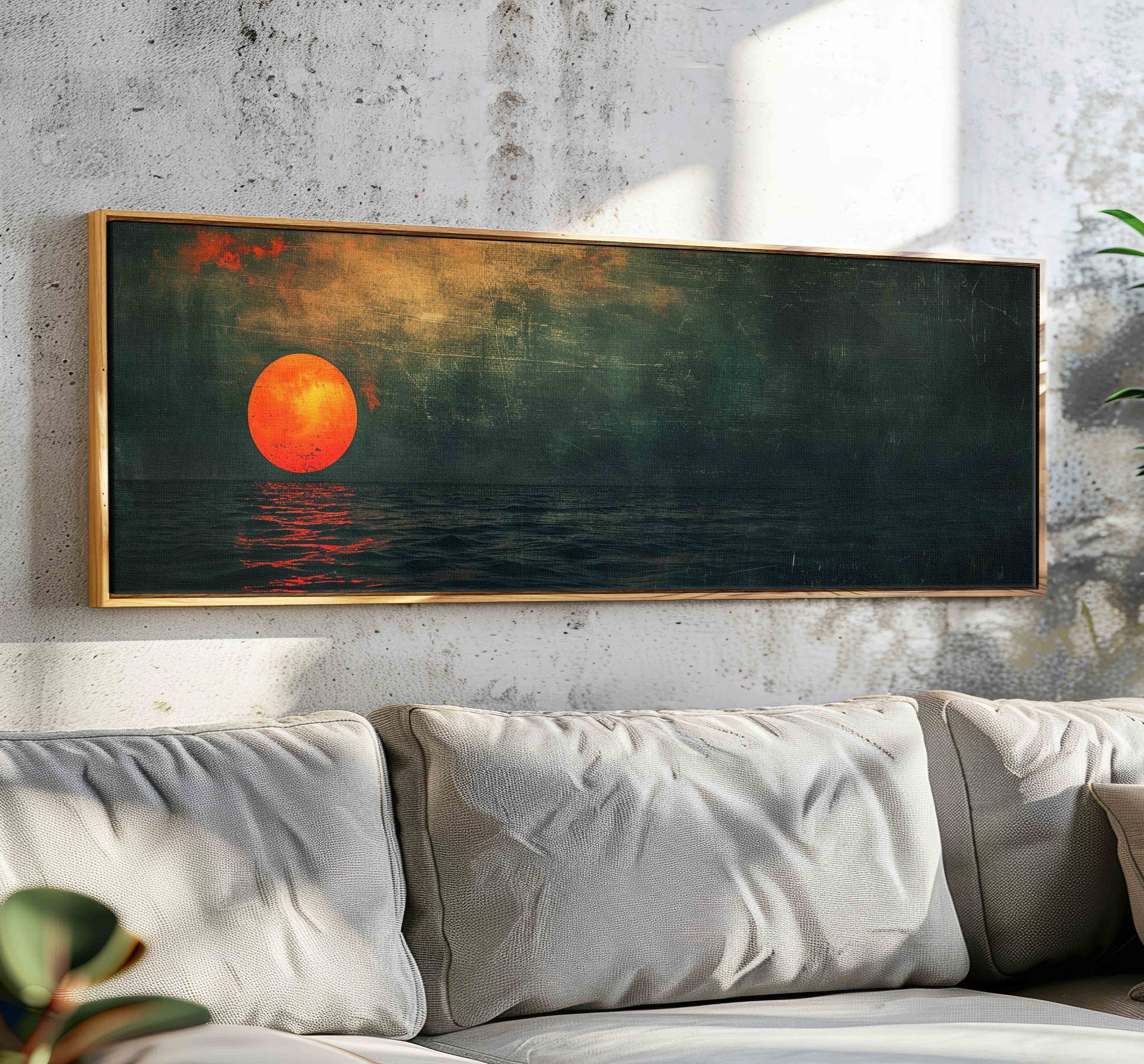 Textured Sunset Seascape, Framed Contemporary Canvas #MM399