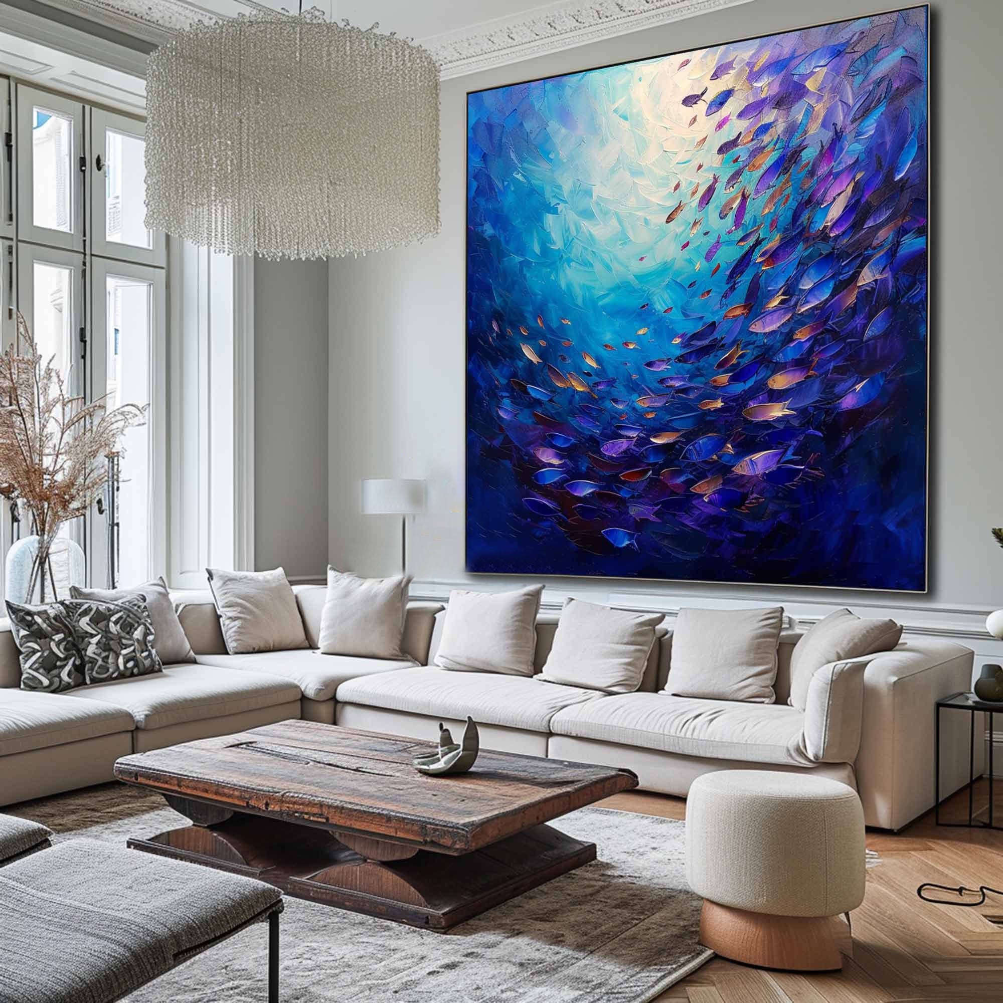 Vibrant Fish School Oil Painting: Modern Ocean Art Decor #MM490
