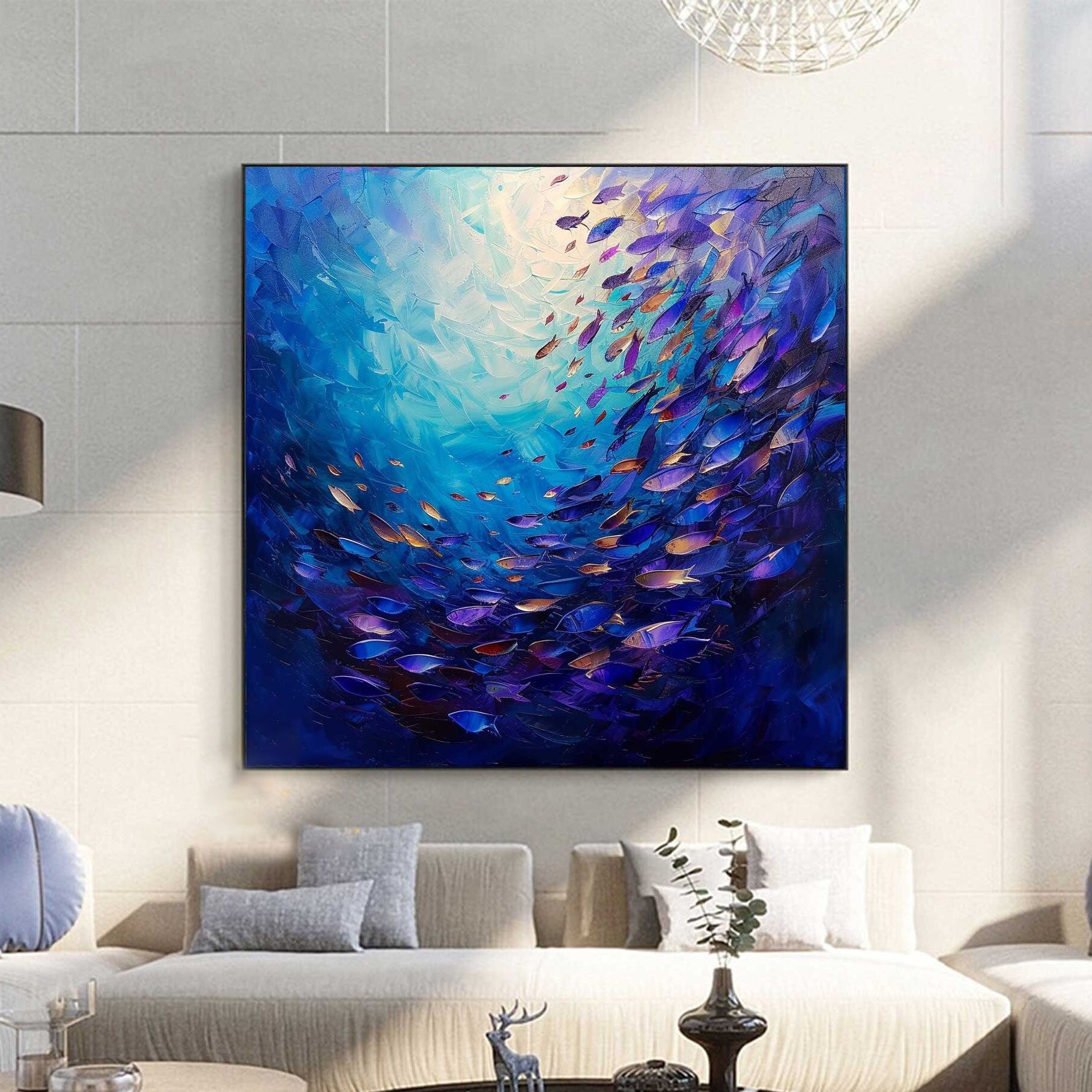 Vibrant Fish School Oil Painting: Modern Ocean Art Decor #MM490