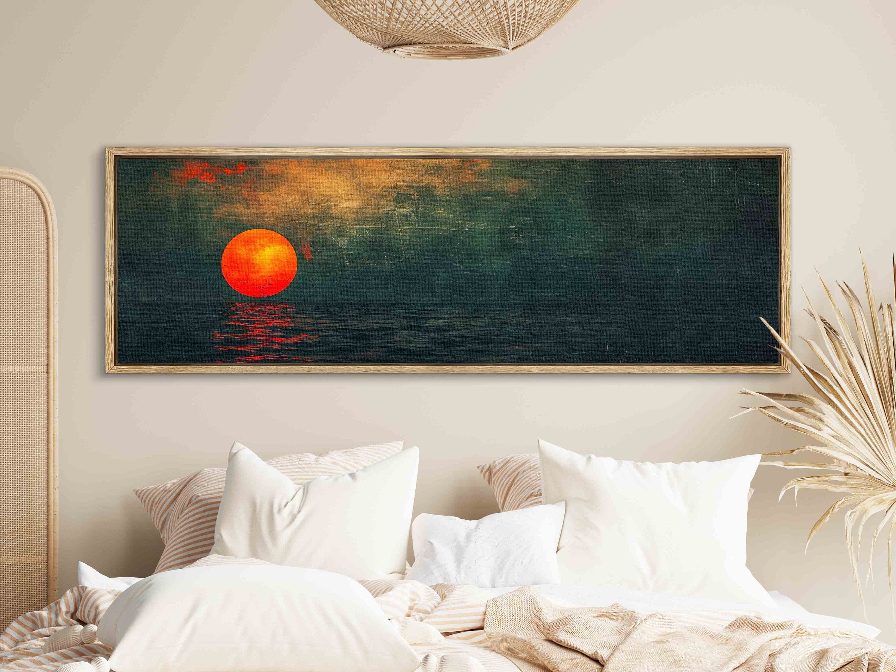 Textured Sunset Seascape, Framed Contemporary Canvas #MM399