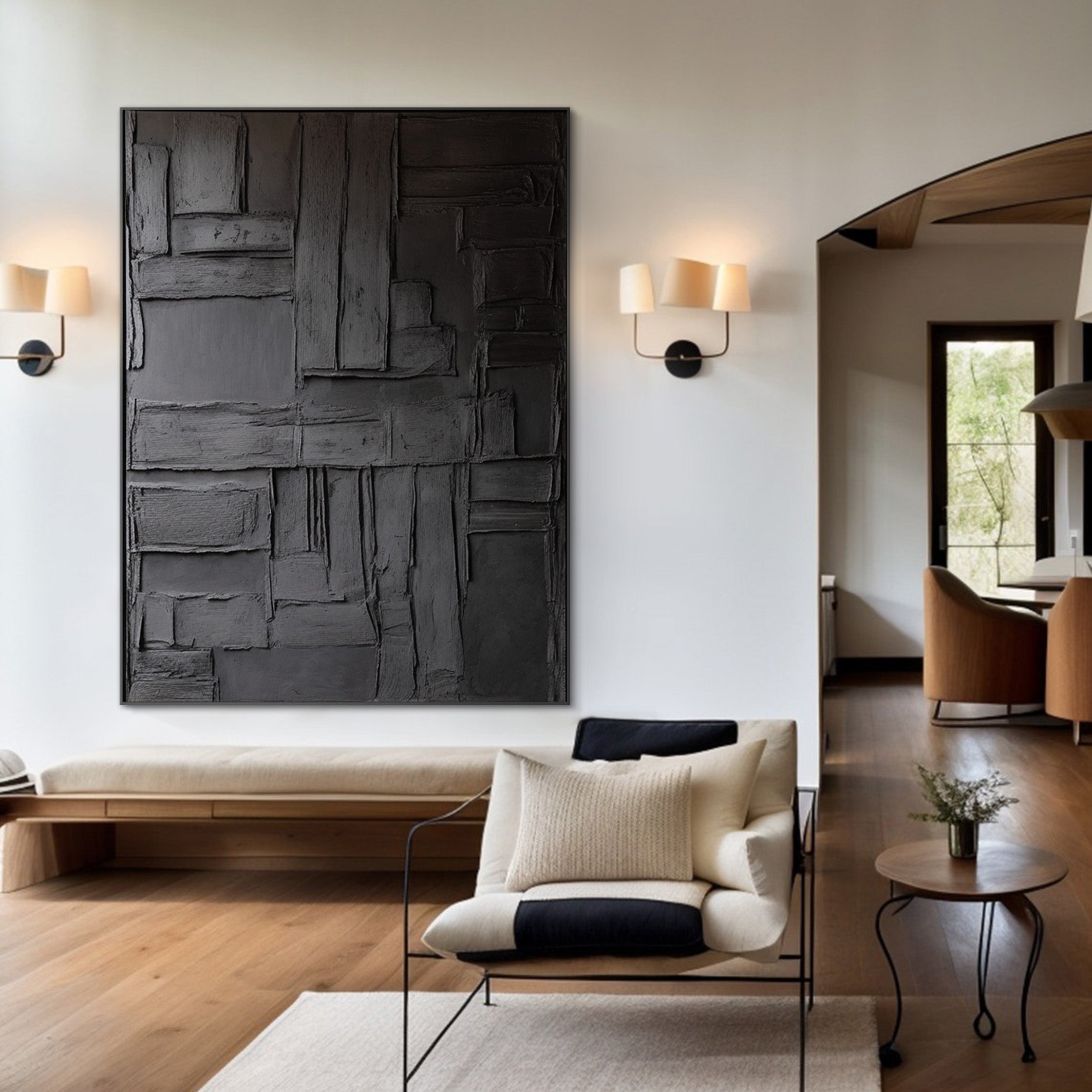 Black Blockwork: Geometric Abstract, Architectural Texture #MM508