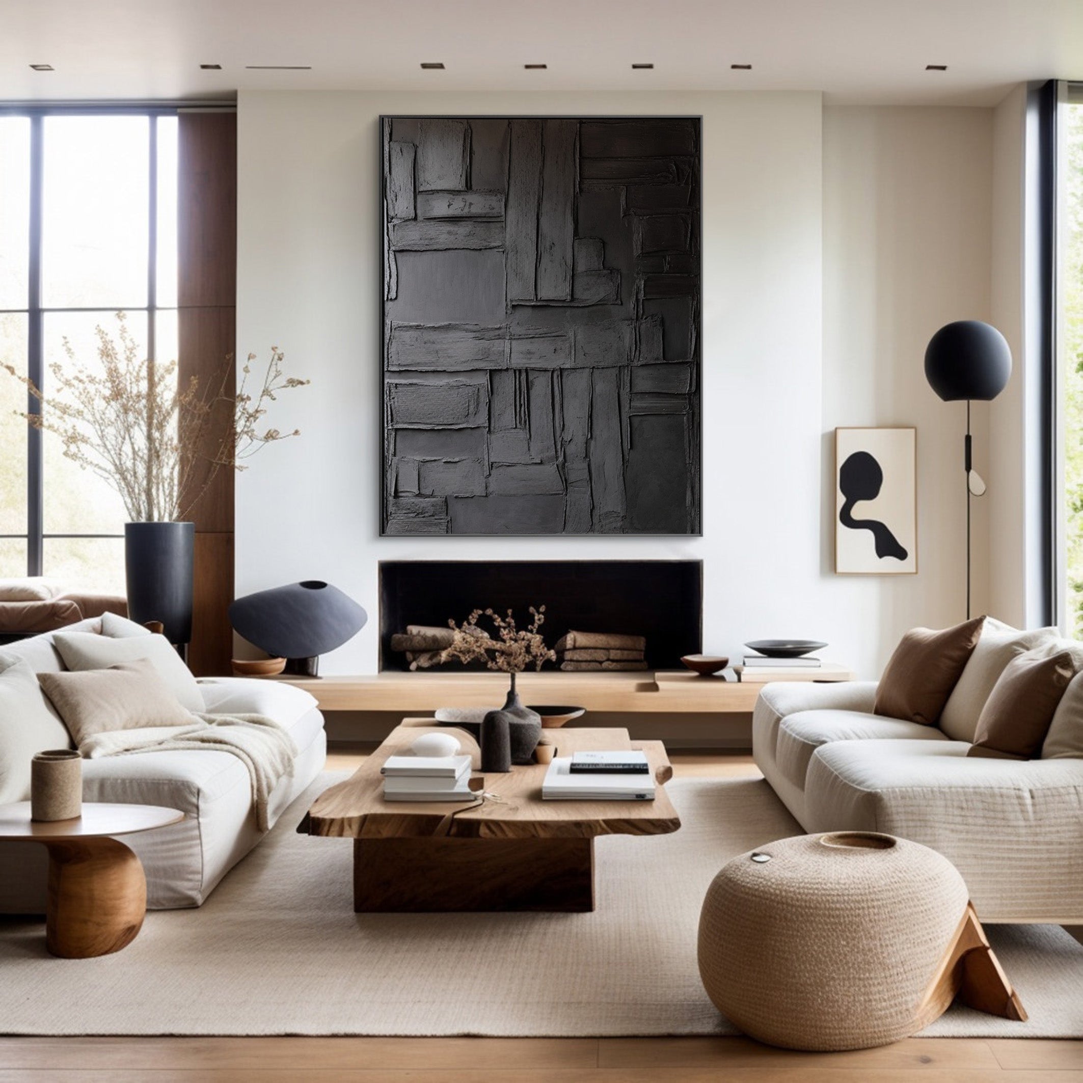 Black Blockwork: Geometric Abstract, Architectural Texture #MM508