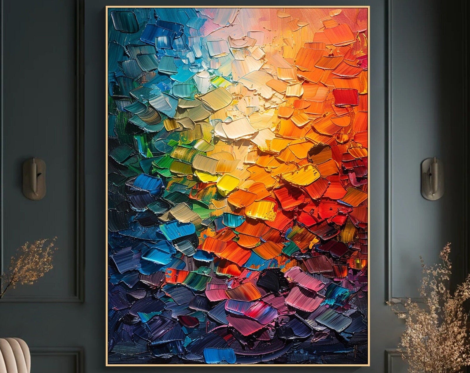 Colorful Abstract Palette Knife Canvas Textured Wall Art #AB076